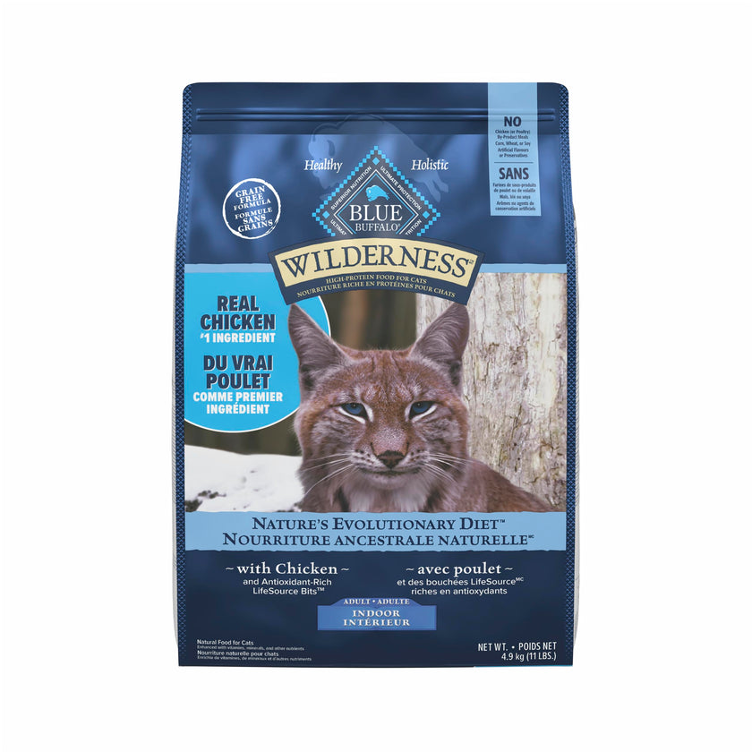 Blue Buffalo Wilderness Chicken Natural High-Protein Grain-Free Dry Food for Adult Indoor Cats, Antioxidant-Rich LifeSource Bits Support Immunity, Promotes Strong Muscles, 4.9kg/11 lbs. 🍁 All In One Marketplace Canada