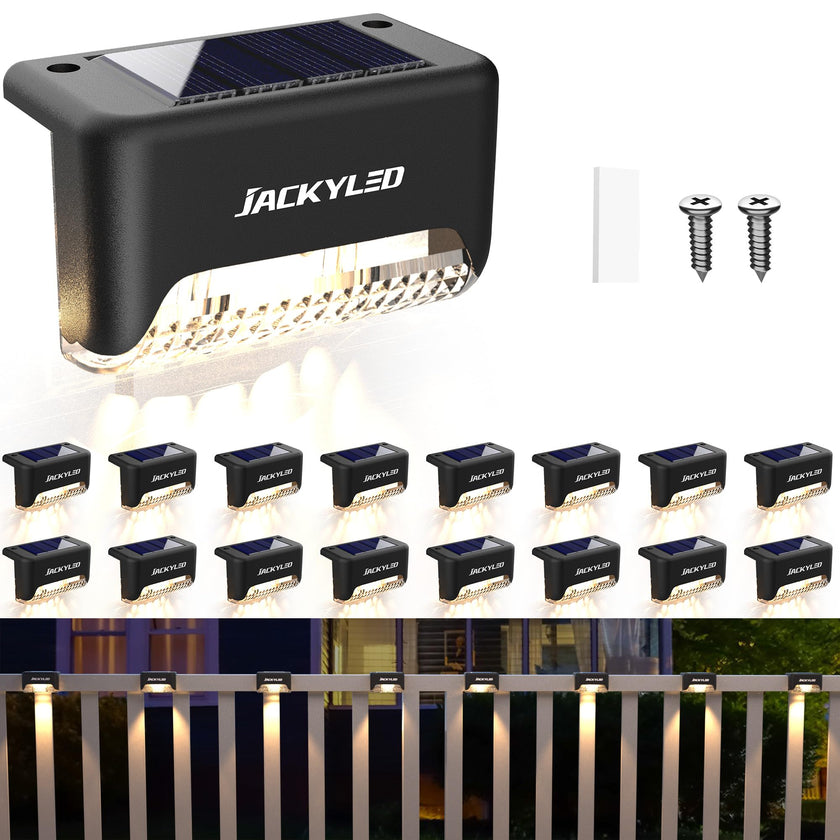 Solar Deck Lights Outdoor 16 Pack, JACKYLED Solar Step Lights Outdoor Waterproof LED Solar Powered Stair Lights for Patio Deck Porch Step Fence Railing Wall Garden Pool Yard 🍁 All In One Marketplace Canada