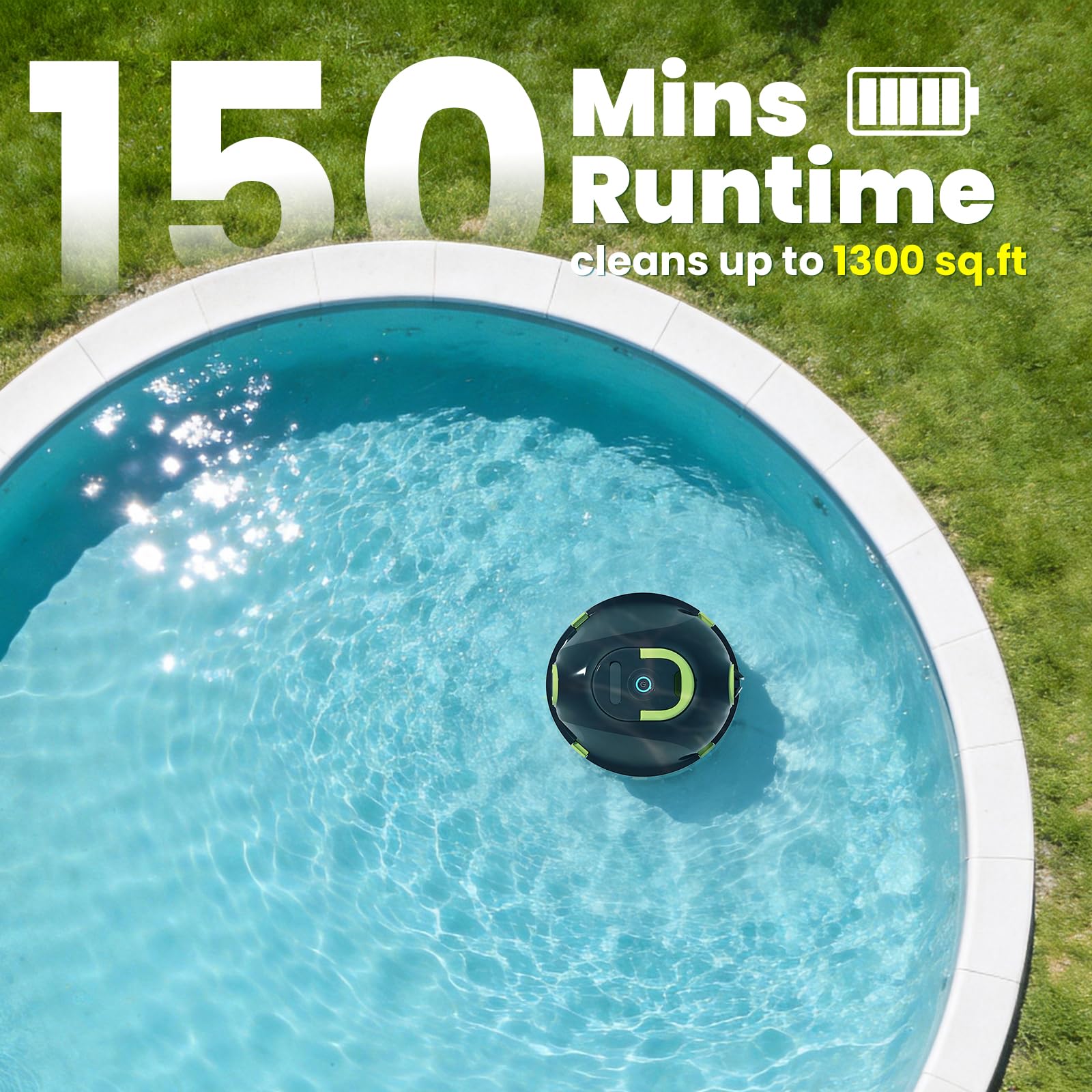 Robotic Pool Cleaner, Cordless Pool Vacuum for Above Ground & Inground Flat Pools with Dual Motors, 150 Min Runtime, Auto-Parking, Powerful Pool Vacuum Robot for Up to 1300 Sq.Ft (Moss) 🍁 All In One Marketplace Canada