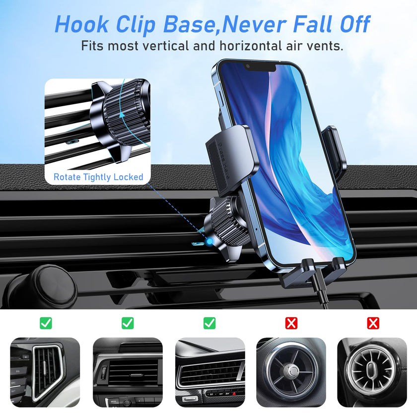 Blukar Phone Holder Car, Air Vent Car Phone Mount with Upgraded Ultra Stable Hook Clip, 360° Rotation, One Button Release Cellphone Holder for iPhone, Google, Galaxy and All Mobile Phones 🍁 All In One Marketplace Canada