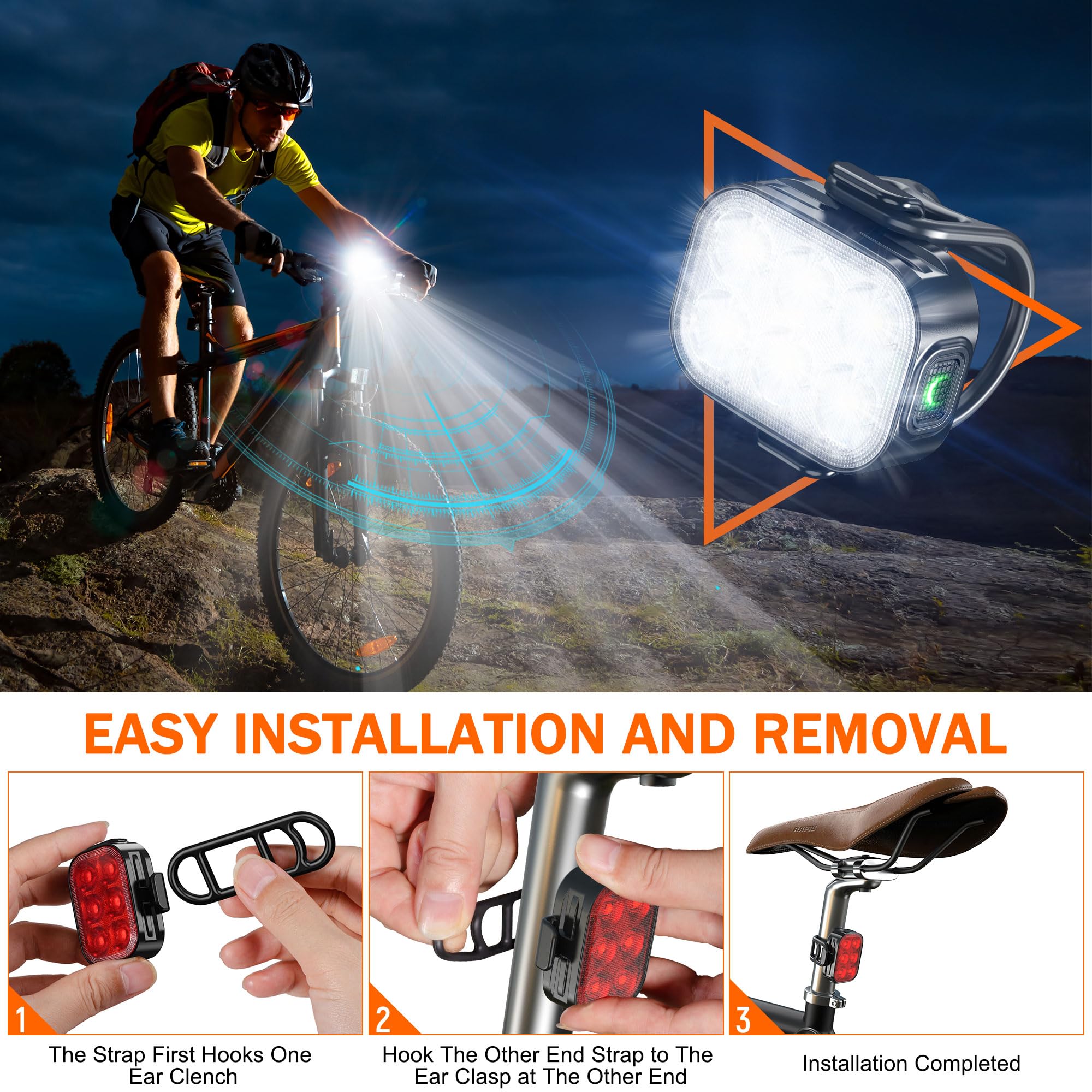Bike Lights, Combination of Bike Front Light and Tail Light, IP65 Waterproof USB Charging, Equipped with 6 Ultra-Bright LED Beads, 4+6 Lighting Modes, Suitable for Riding at Night 🍁 All In One Marketplace Canada