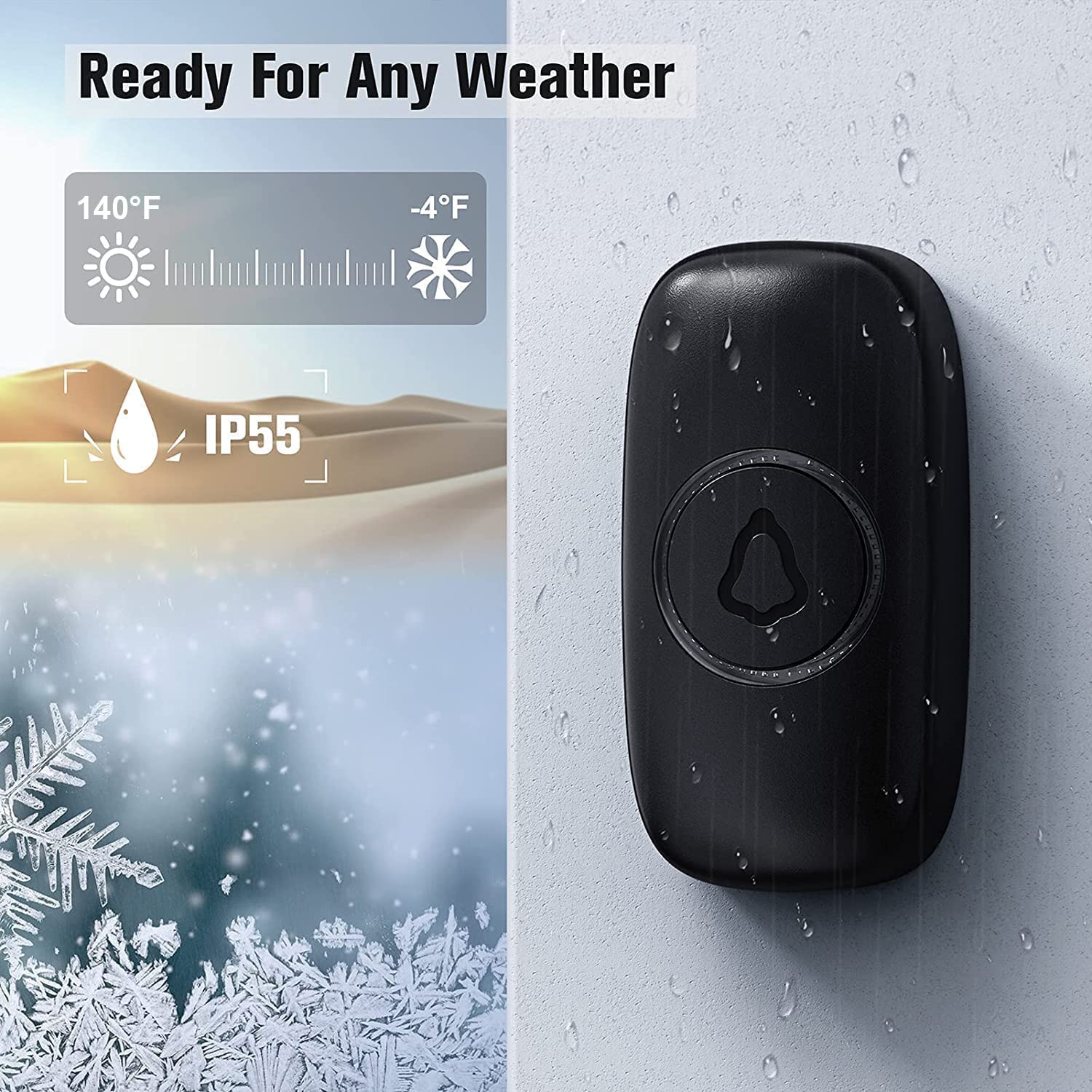 SECRUI Doorbell, Wireless Doorbell with 2 Receivers, Easy Installation, Adjustable Volumes, 58 Chimes, 1000Ft Operating Range, LED Indicator, Black 🍁 All In One Marketplace Canada