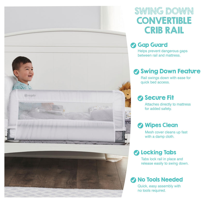 Regalo Swing Down Crib Rail, with Reinforced Anchor Safety System 🍁 All In One Marketplace Canada
