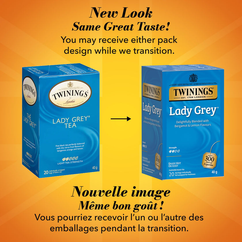 Twinings Lady Grey Individually Wrapped Teabags, Caffeinated, Refreshing Citrus Tea, 20 Count (Pack of 6), Enjoy Hot or Iced 🍁 All In One Marketplace Canada