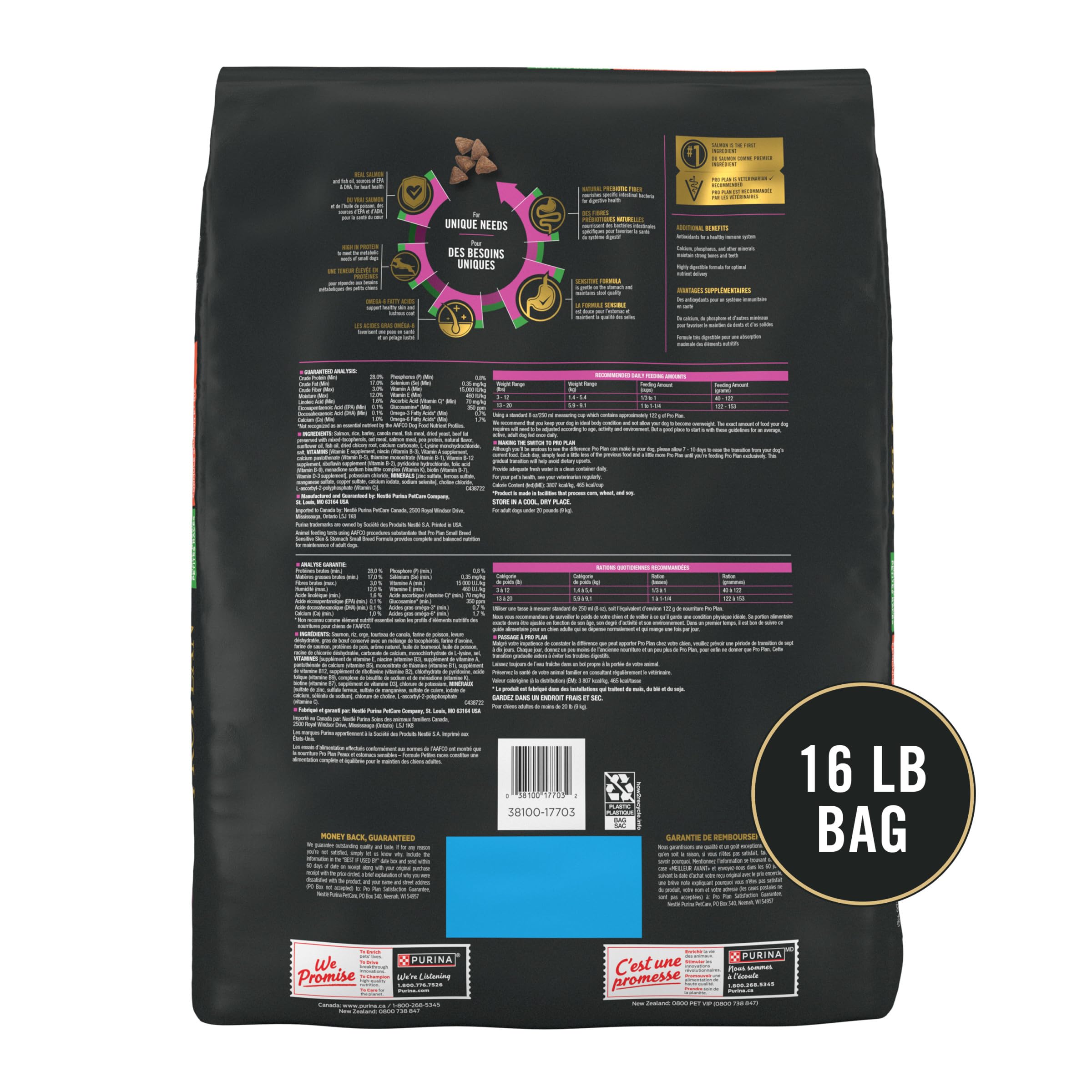 Pro Plan Small Breed Dry Dog Food, Sensitive Skin & Stomach, Salmon & Rice 7.26 kg 🍁 All In One Marketplace Canada