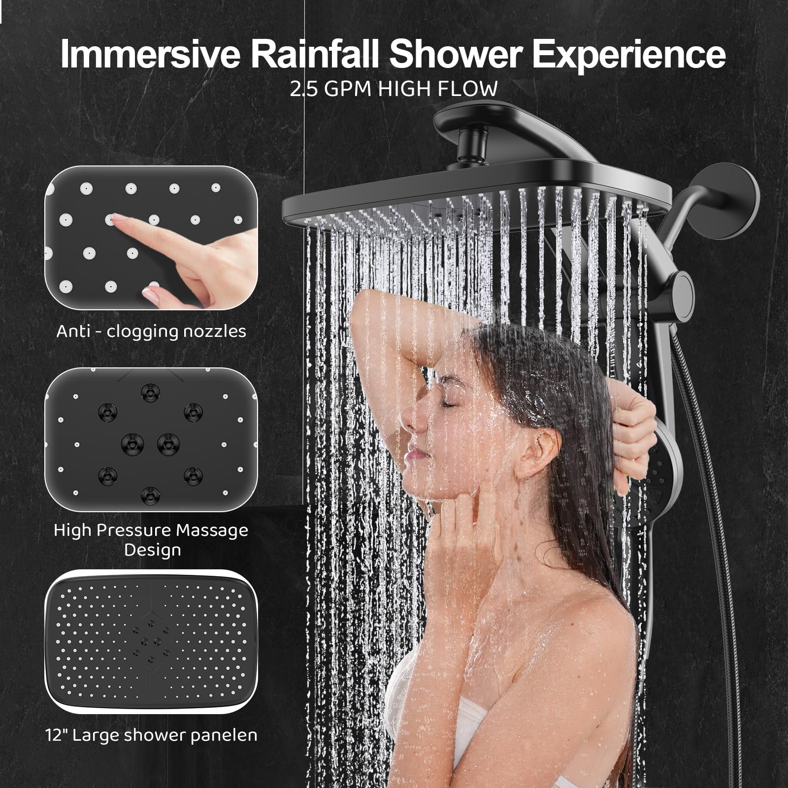 Rain Shower Head, Dual Shower Heads, Adjustable Integrated Bracket with Built-in Magnetic Base and Powerful Water Spray, with Handheld high-Pressure Spray Combination (Black). 🍁 All In One Marketplace Canada