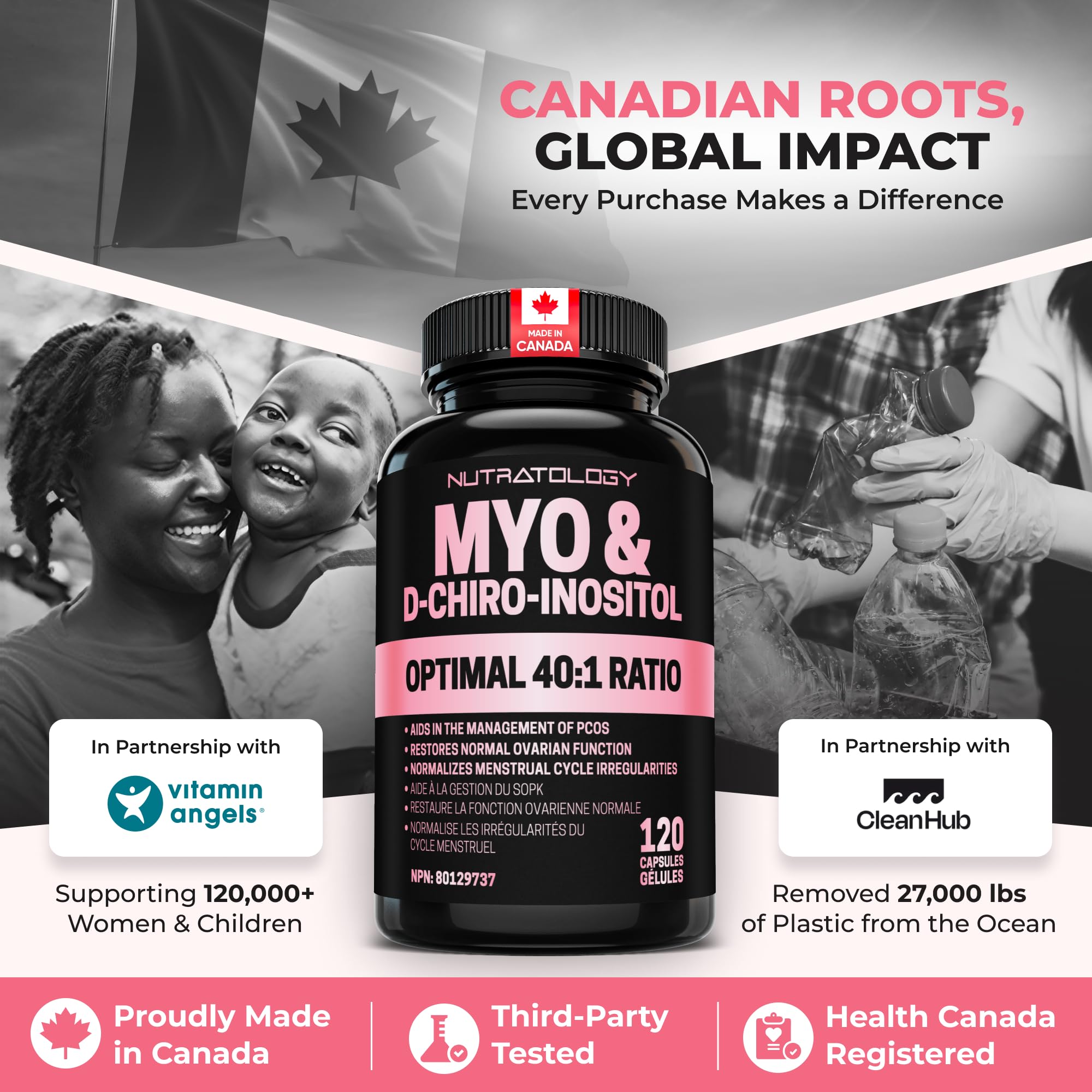 Nutratology® Myo-Inositol & D-Chiro Inositol Capsules - PCOS Supplement for Women - Optimal 40:1 Ratio - For Hormonal Balance & Healthy Ovarian Function - Regulates Menstrual Cycle - 120 Capsules 🍁 All In One Marketplace Canada