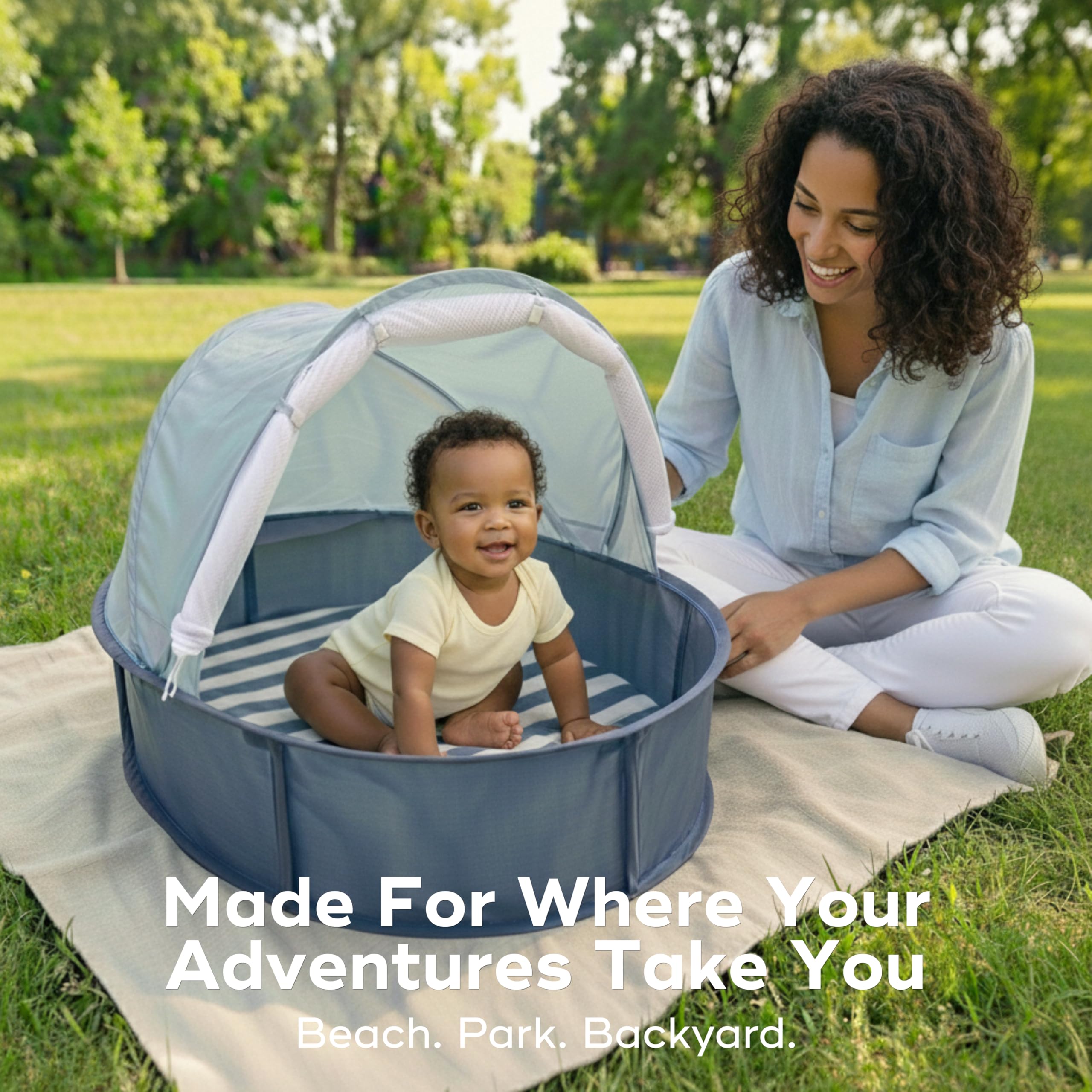 Babymoov Babyni Anti-UV Infant Pop-Up Tent, Portable Baby Beach Shelter with UPF 50+ Sun Protection, Ventilated Outdoor Canopy, Floor Mat, Sensory Details & Travel Bag, Marine 🍁 All In One Marketplace Canada