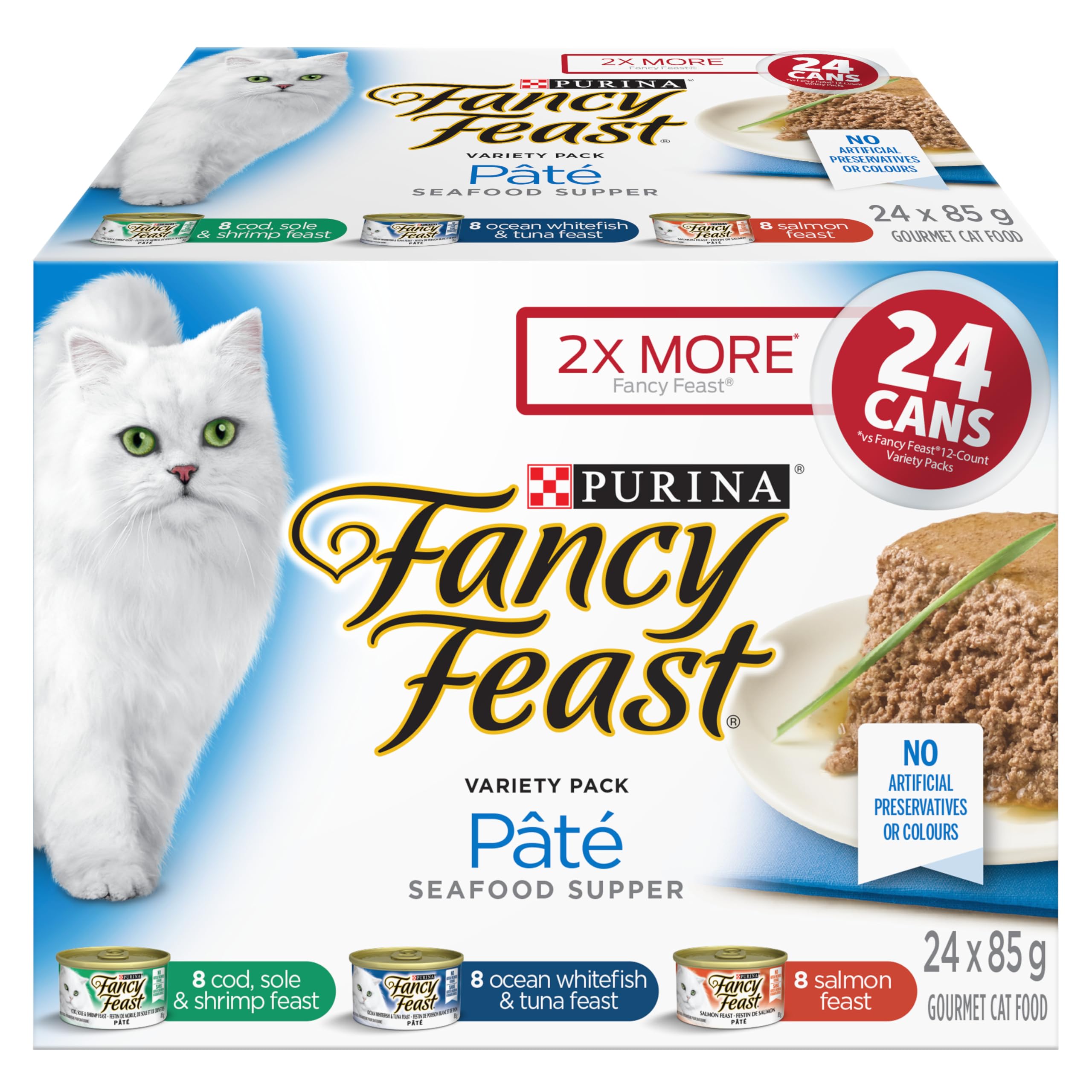 Fancy Feast Seafood Supper Wet Cat Food, Pate Variety Pack 3 Flavours - 85 g Can (24 Pack) 🍁 All In One Marketplace Canada