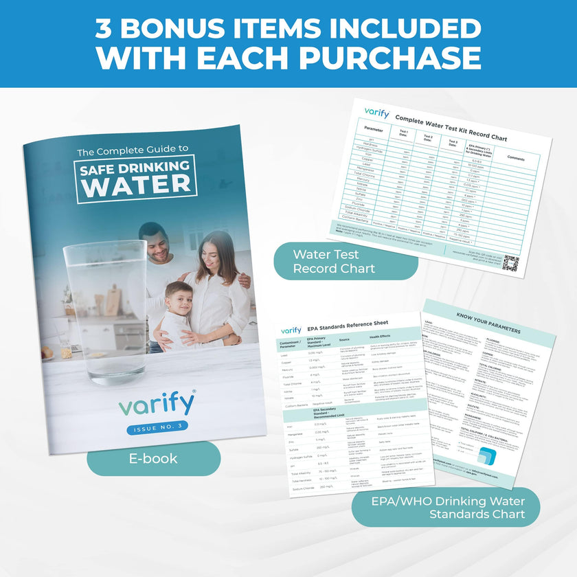 17 in 1 Premium Drinking Water Test Kit - 100 Strips + 2 Bacteria Tests - Home Water Quality Test - Well and Tap Water - Easy Testing for Lead, Bacteria, Hardness, Fluoride, pH, Iron, Copper and more! 🍁 All In One Marketplace Canada