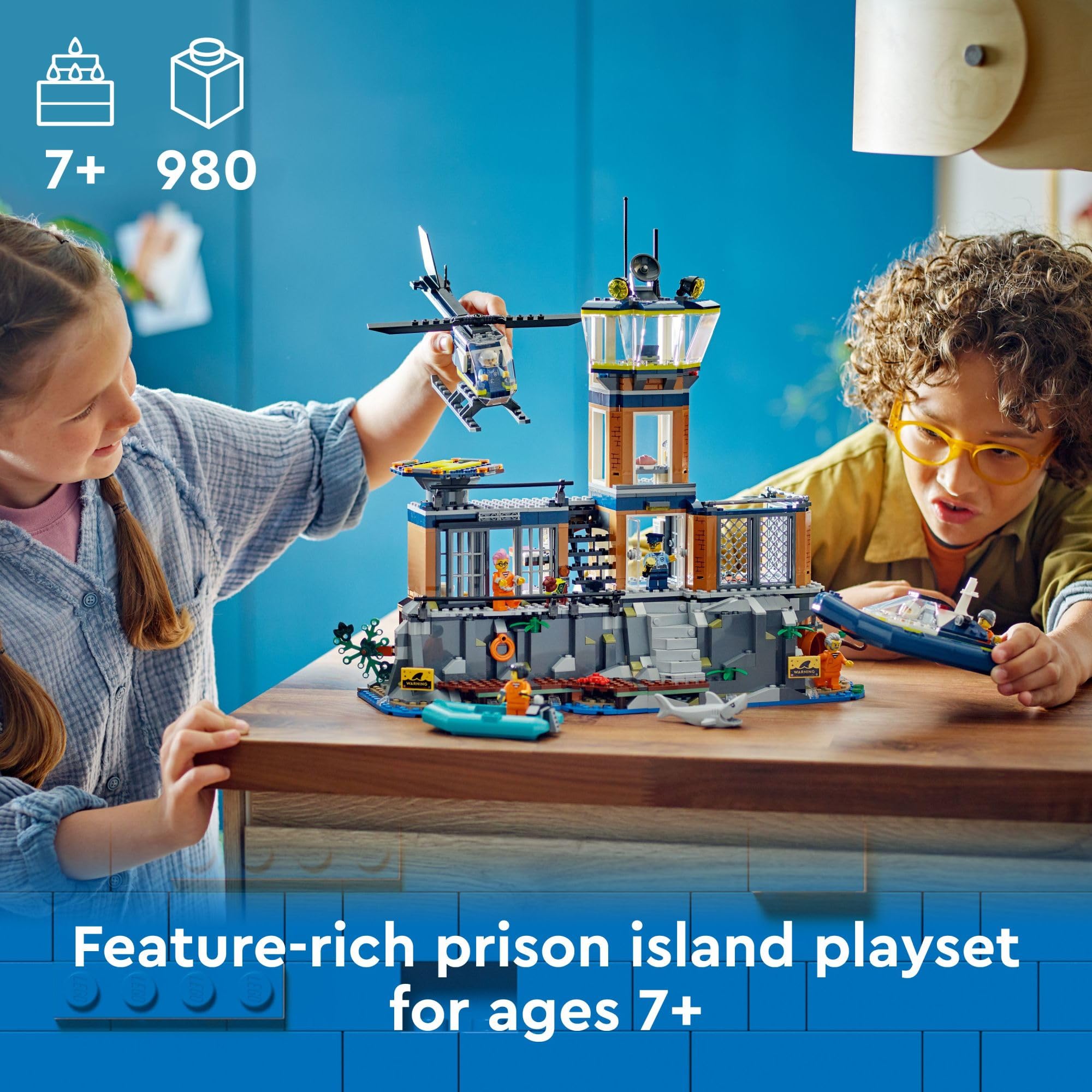 LEGO City Police Prison Island Toy Building Set, Birthday Gift for Boys and Girls Ages 7 Plus, Imaginative Play, Helicopter Toy, Boat Toy and Dinghy, 7 Minifigures with Dog and Shark Toy, 60419 🍁 All In One Marketplace Canada
