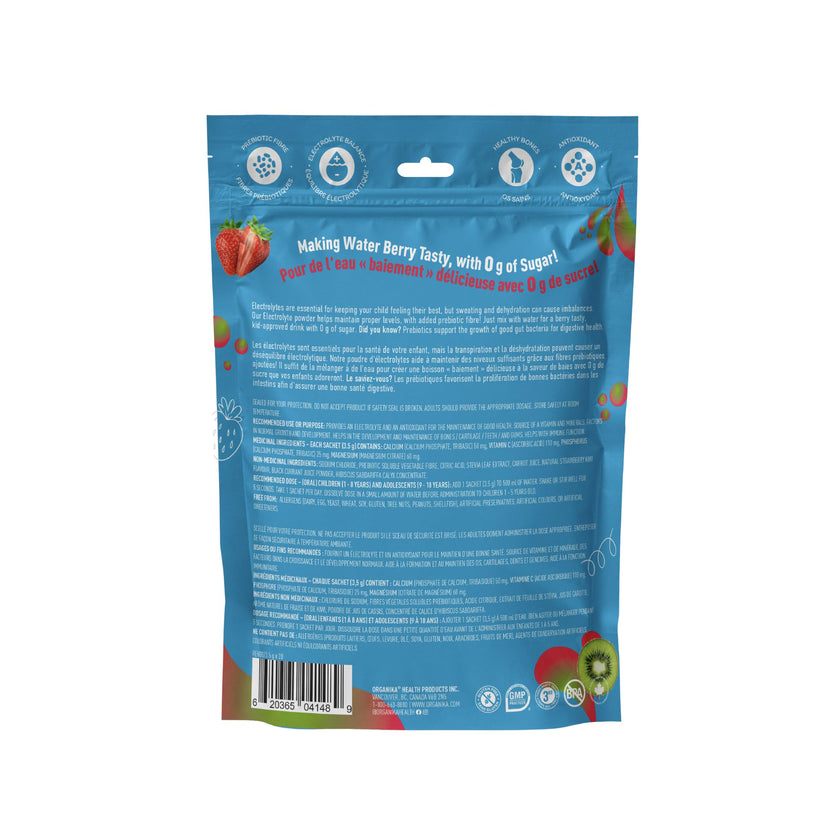 Organika Kids Electrolytes Powder Sticks - Sugar-Free Hydration + Immune support with 100% of daily Vitamin C, Minerals and Prebiotic Fibre | Strawberry Kiwi Flavour - 3.5g x 20 sachets 🍁 All In One Marketplace Canada
