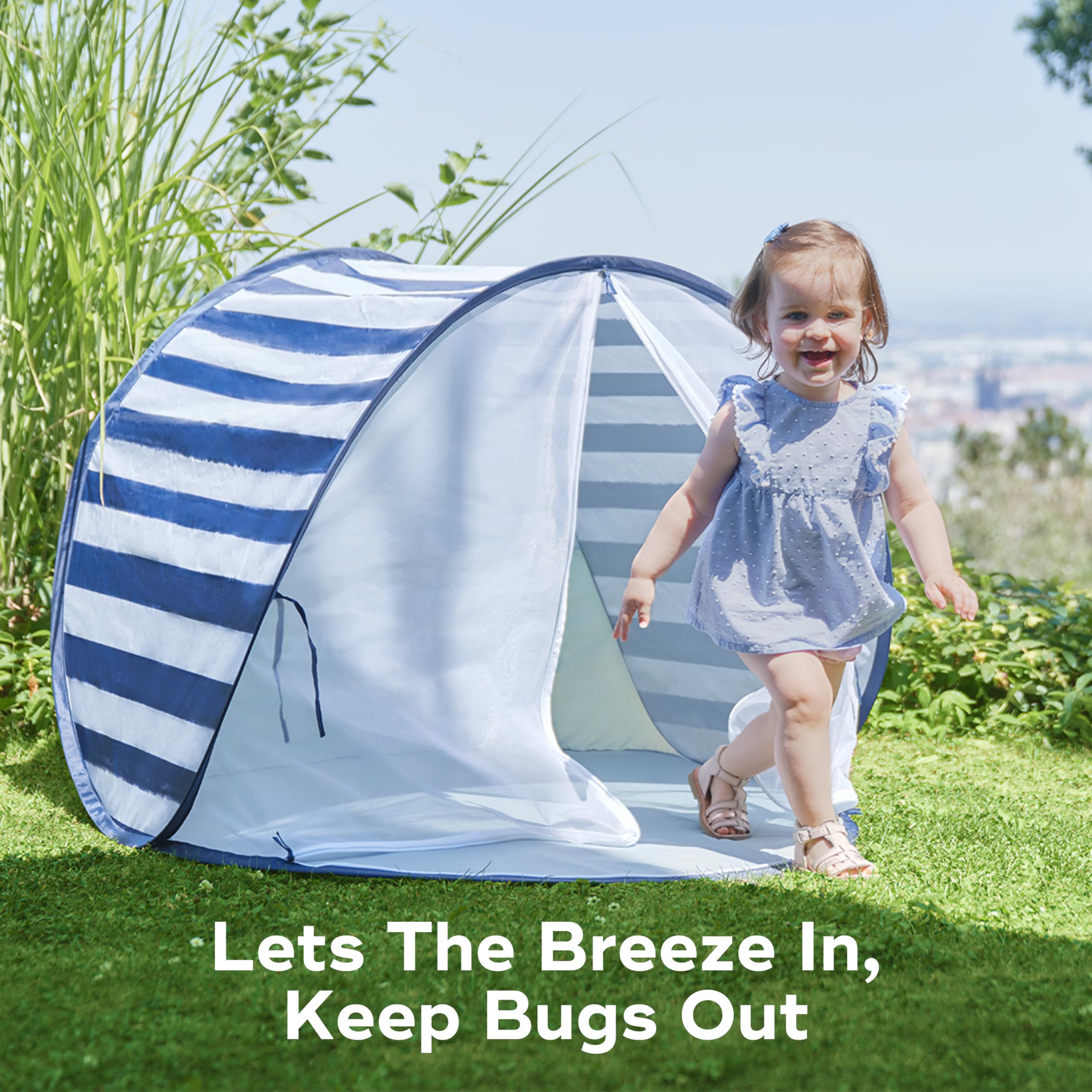 Babymoov Anti-UV Baby & Toddler Beach Tent, Pop-Up Sun Shade Shelter with UPF 50+ Protection, Portable Outdoor Canopy, Ventilated Shade, Floor Mat & Carry Bag, Marine 🍁 All In One Marketplace Canada