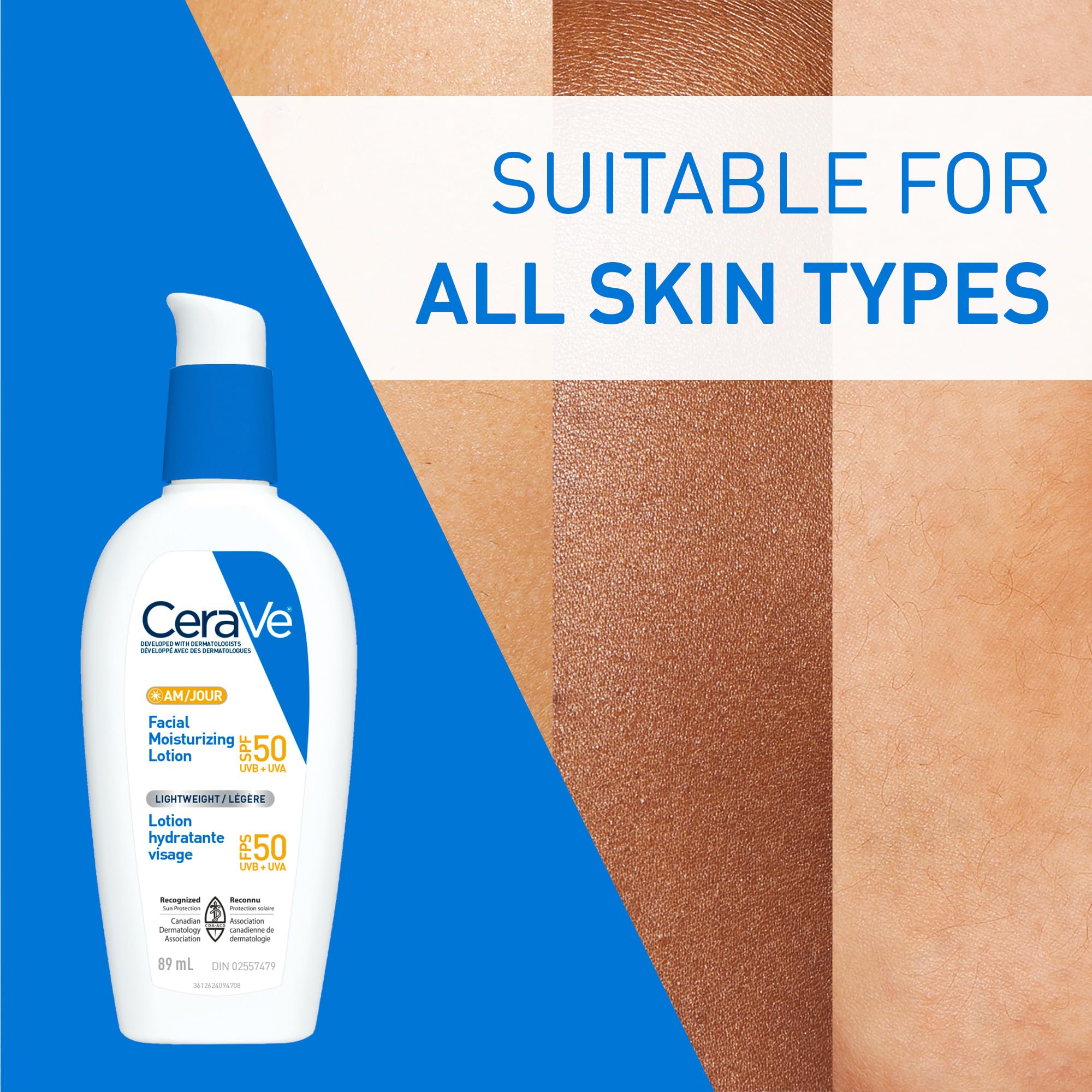 CeraVe AM Face Moisturizer SPF 50, Facial Moisturizing Lotion with Sunscreen, Hyaluronic Acid & Niacinamide, Broad Spectrum UVA+UVB Protection, No White Cast, Recommended by Dermatologists, 89mL 🍁 All In One Marketplace Canada