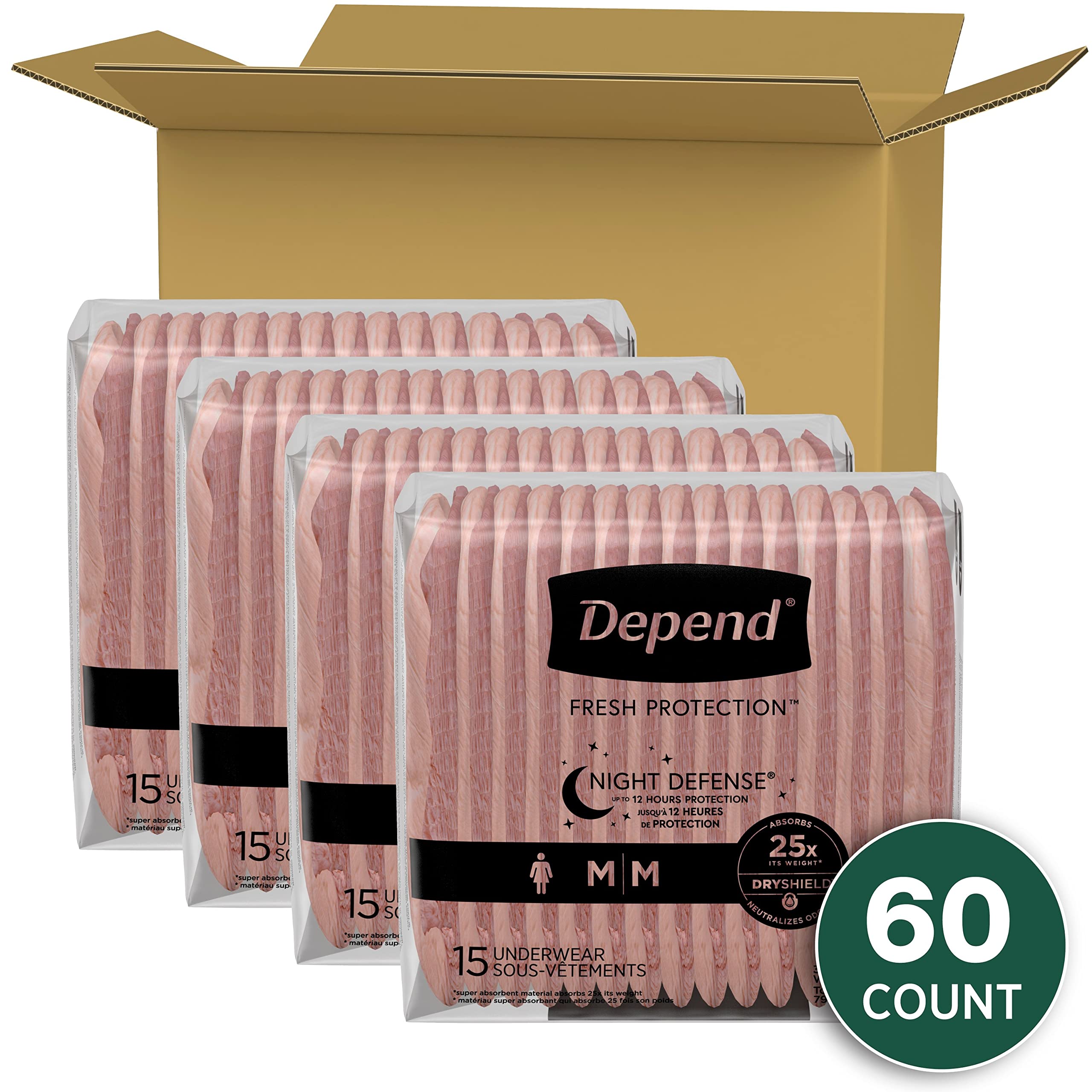 Depend Night Defense Adult Incontinence Underwear for Women, Disposable, Overnight, Medium, Blush, 60 Count 🍁 All In One Marketplace Canada