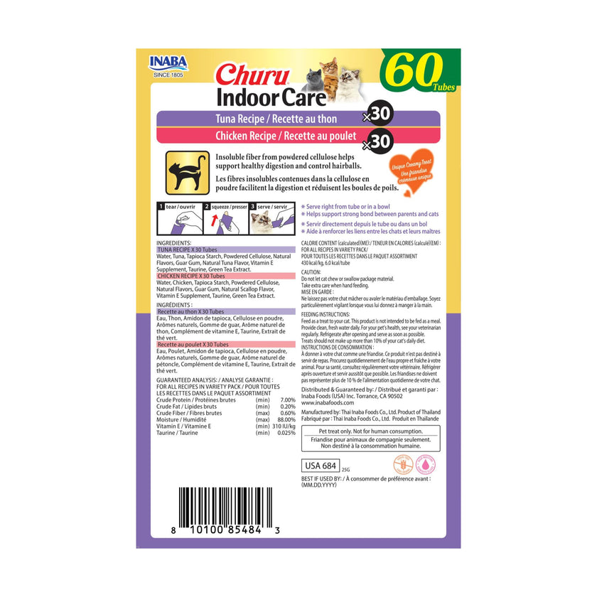 INABA Churu Indoor Care for Hairball Control, Functional Lickable Cat Treat with Taurine & Green Tea Extract, 14g Each, 60 Tubes Total, Tuna & Chicken Variety 🍁 All In One Marketplace Canada