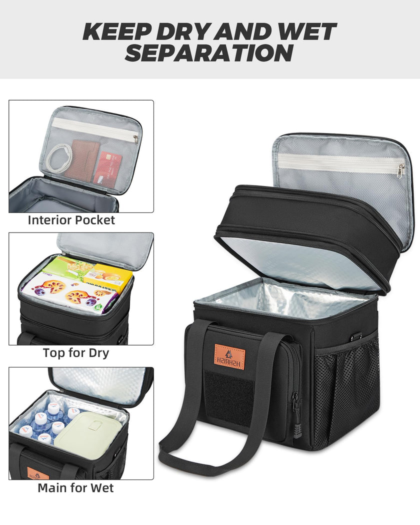 Double Deck Large Tactical Lunch Bag for Adults, Leakproof Insulated Lunch Bag with Shoulder Strap, Lunch Cooler Box for Men Work Outdoor Picnic Trips,Black 🍁 All In One Marketplace Canada
