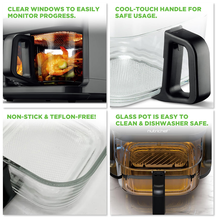 Nutrichef 5.8 Quart Air Fryer | 8-1 Preset Cook Modes | Transparent Fry Bowl for Best Cooking Results | Cook Shrimp, Steak, Fries, Wings, Chicken & More | Precise Temperature Control & Time | Black 🍁 All In One Marketplace Canada