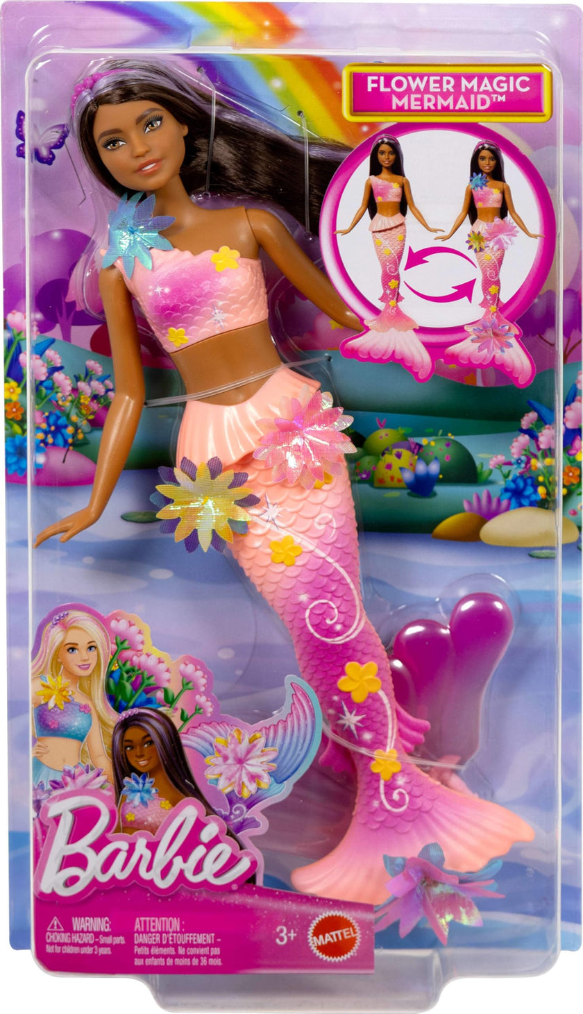 Barbie Mermaid Toy Dolls with Surprise Magic Blooming Flowers Feature, Ombre Tails, Pearl Headband Accessory & Long Brown Hair with Purple Highlights 🍁 All In One Marketplace Canada