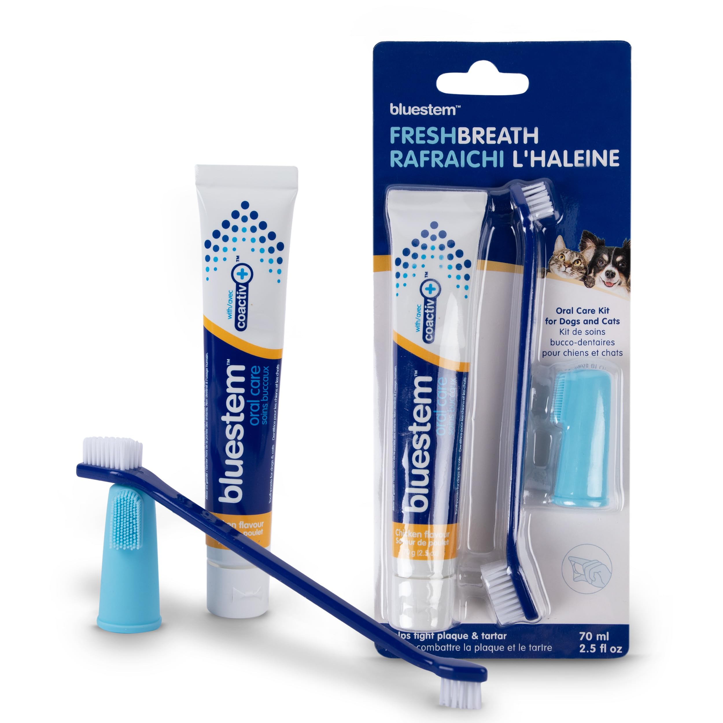 bluestem Cat and Dog Toothpaste – Scientifically Formulated Coactiv+ Pet Toothpaste Helps Reduce Plaque & Tartar, Freshens Breath, and Promotes Daily Dog and Cat Oral Care – Chicken Flavor (70g) 🍁 All In One Marketplace Canada