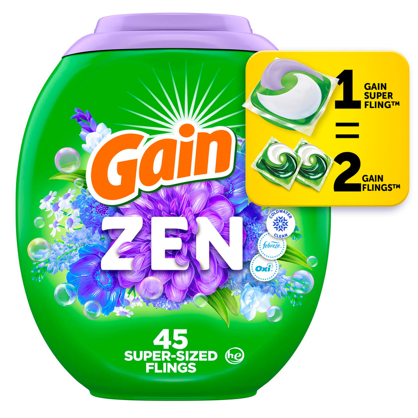 Gain Super Flings Laundry Detergent Pacs, 45 Count, Zen, irresistibly clean and fresh 🍁 All In One Marketplace Canada