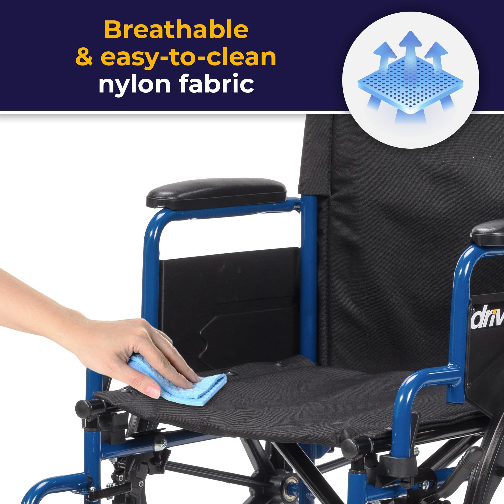 Drive Medical Single Axle Blue Streak Wheelchair, Flip Back Desk Arm, Swing Away Footrests, 18