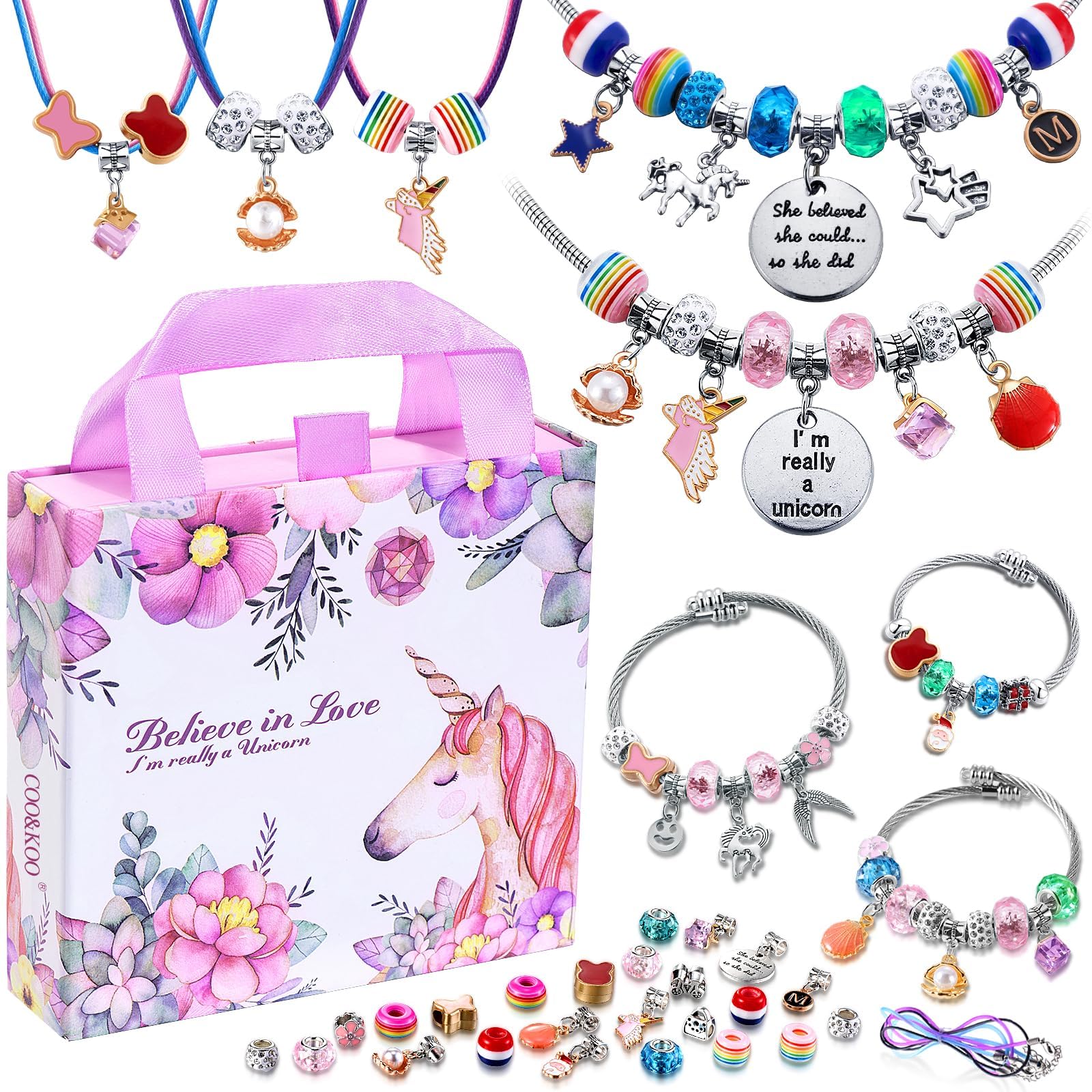 Girls Charm Bracelet Making Kit: Unicorn Toys for Girls Gifts 8-12 Years Old, Birthday Gifts 6 7 8 9 10 Year Old Girl Gift Ideas, Inspires Creativity Art and Crafts for Kids Age 6-8 Jewelry Making Set 🍁 All In One Marketplace Canada
