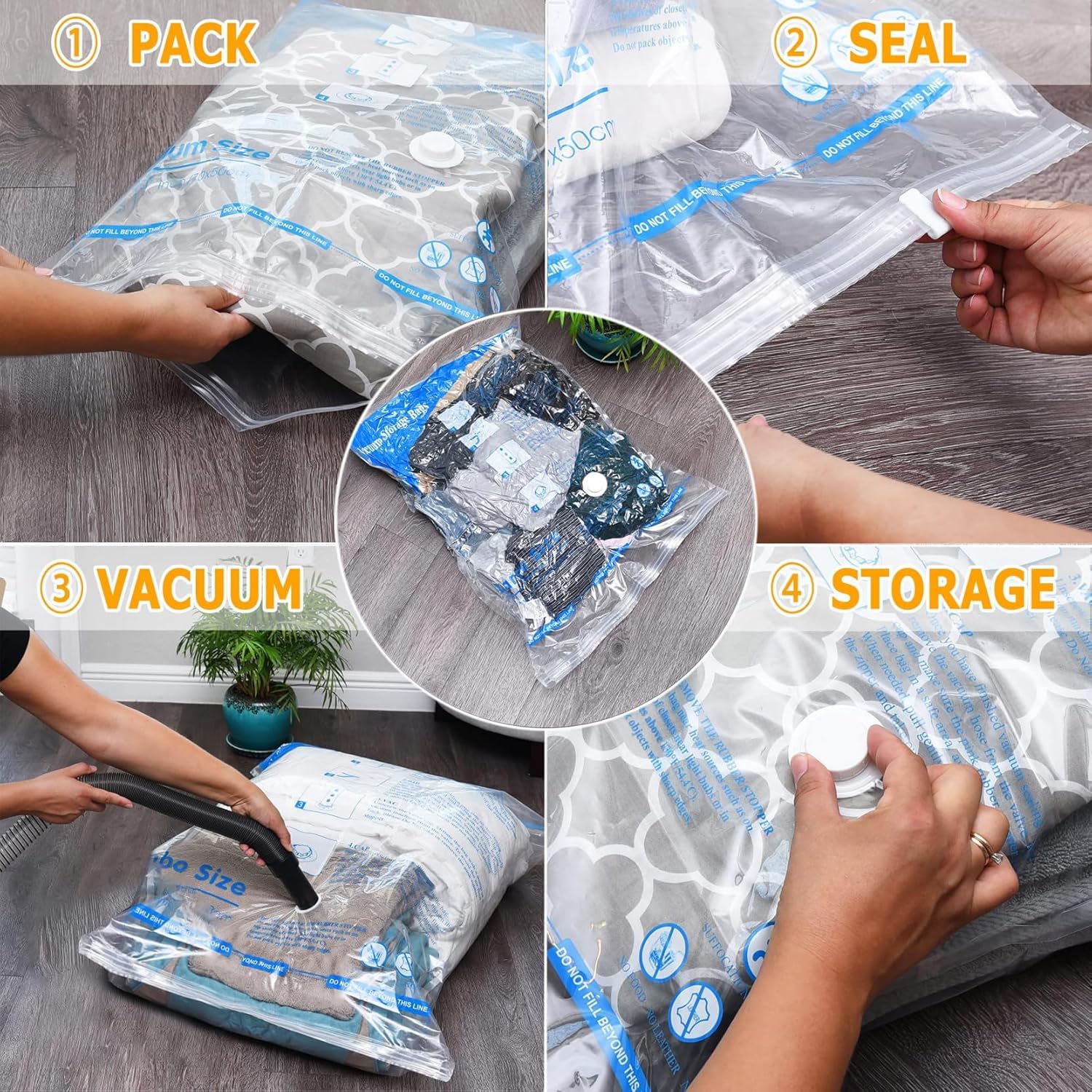 Vacuum Storage Bags 8 Medium, Space Saver Sealer Bags, Airtight Compression Bags for Clothes, Pillows, Comforters, Blankets, Bedding 🍁 All In One Marketplace Canada