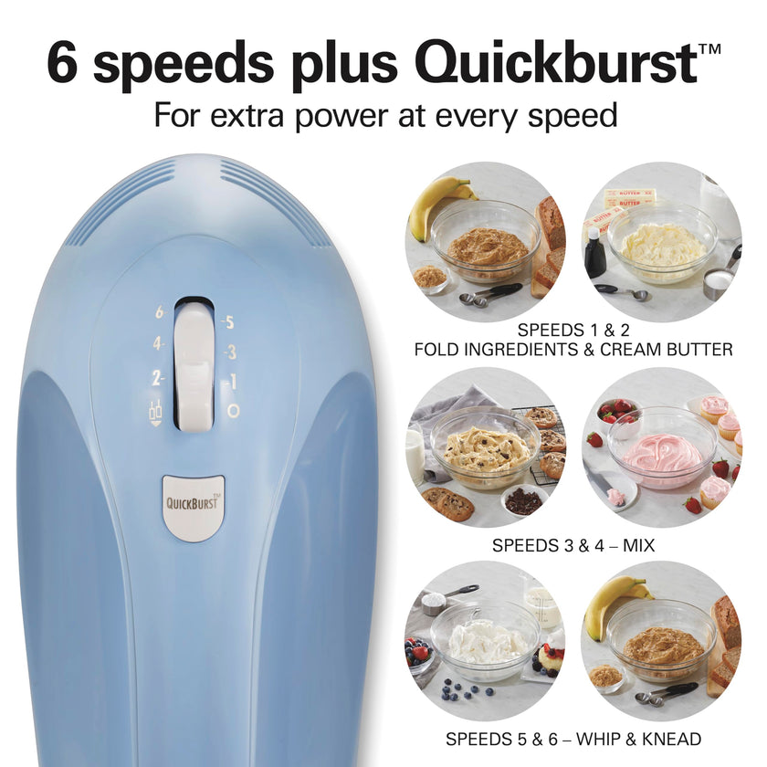 Hamilton Beach 6-Speed Electric Hand Mixer for Baking, 275W, Easy Clean Beaters, Dough Hooks, Whisk, Snap-On Storage Case, Blue (62677J) 🍁 All In One Marketplace Canada