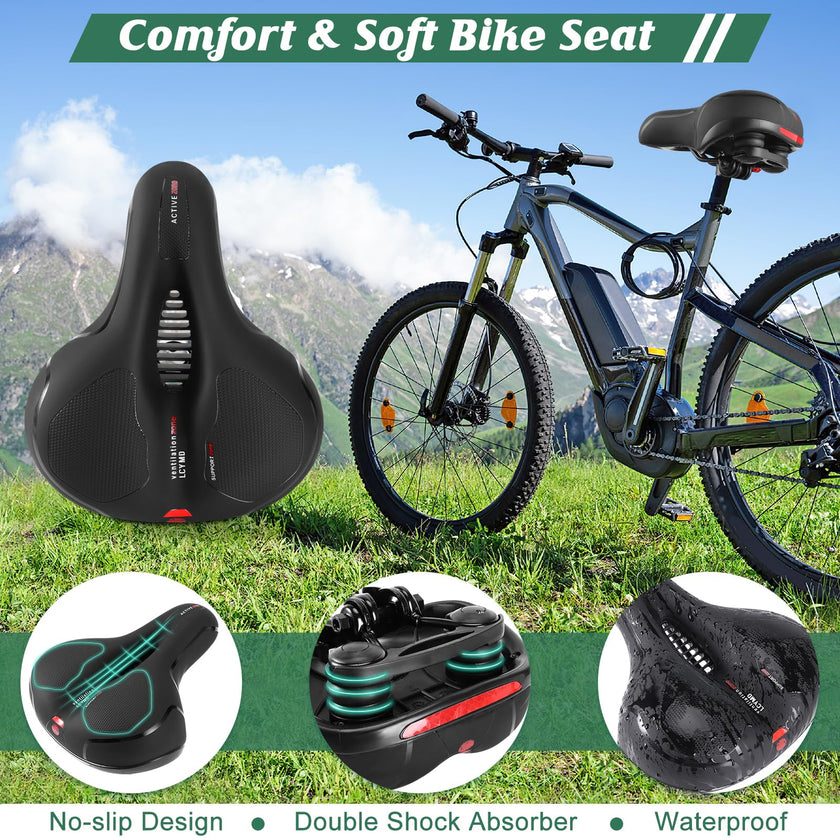 Comfortable Bike Seat for Men Women with Dual Shock Absorbing Ball Waterproof Wide Bicycle Saddle Fit for Most Standard Post 🍁 All In One Marketplace Canada