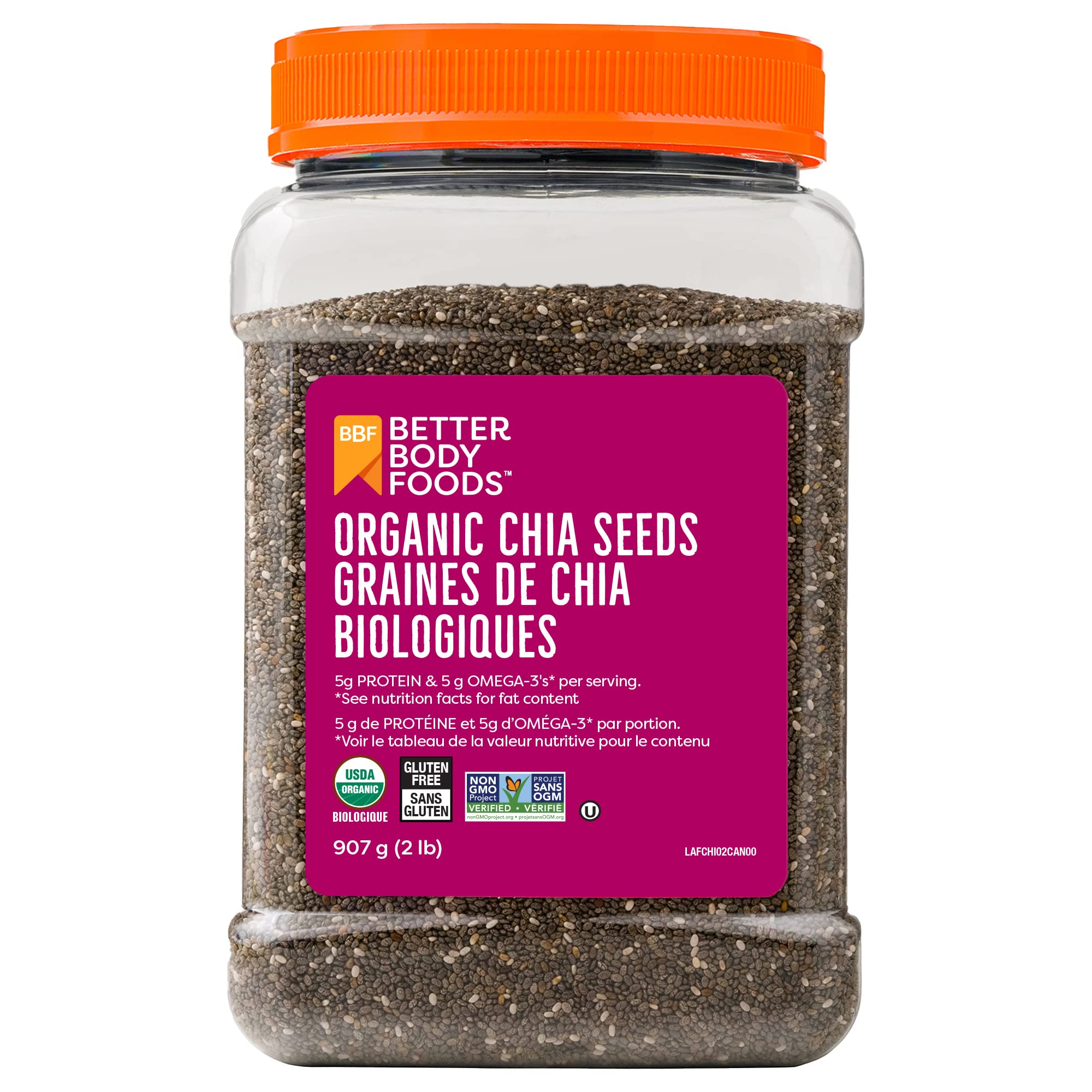 Betterbody Foods Organic Chia Seeds with Omega-3, Non-GMO, Gluten-Free, Vegan, Kosher, 2 pounds (907 grams) 🍁 All In One Marketplace Canada