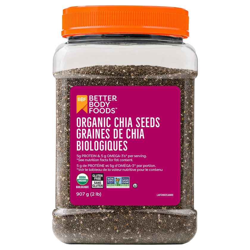 Betterbody Foods Organic Chia Seeds with Omega-3, Non-GMO, Gluten-Free, Vegan, Kosher, 2 pounds (907 grams) 🍁 All In One Marketplace Canada