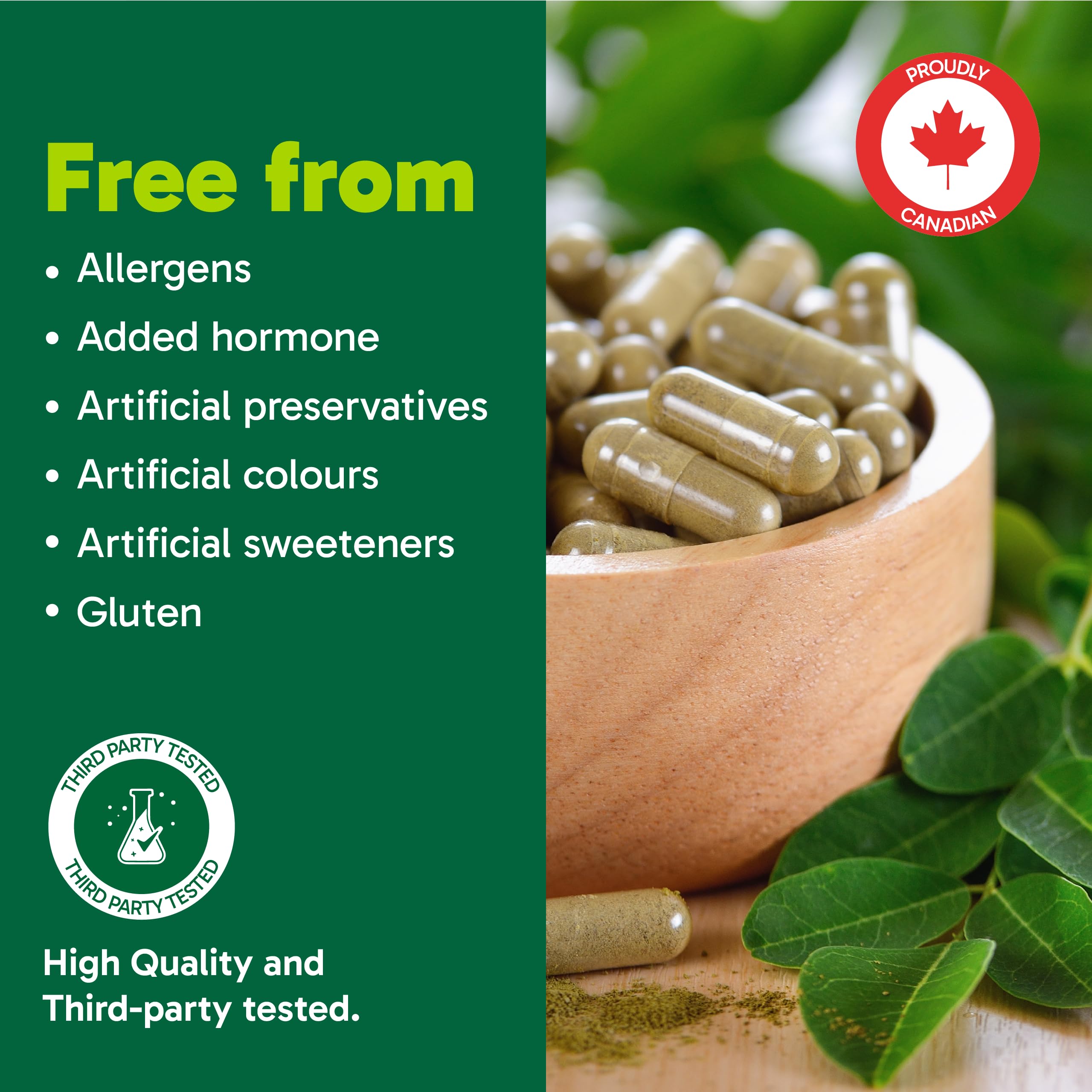 Organika Canadian-Made Moringa Leaf Extract- 1200mg Daily Dose, High Potency, Powerful Antioxidant, Anti-Inflammatory, Blood-Sugar Support, Detox, Source of Vitamins and Minerals- 120vcaps 🍁 All In One Marketplace Canada