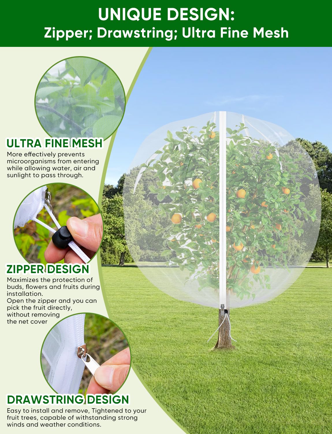 4Pack Garden Fruit Tree Netting for Cicadas with Zipper 150 x 120cm Garden Bird Mesh Netting for Blueberry Bushes with Drawstring,Insect Plant Protection Mesh Net Bags for Tomato,Cicada,Animals 🍁 All In One Marketplace Canada