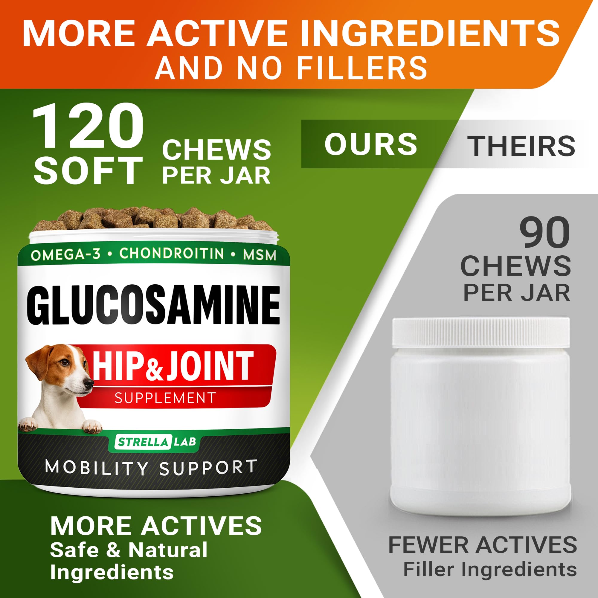 Glucosamine for Dogs w/Chondroitin - Hip & Joint Supplement for Dogs - MSM, Omega to Improve Mobility & Energy - Natural Joint Pain Relief - 120 Chews (Chicken) 🍁 All In One Marketplace Canada