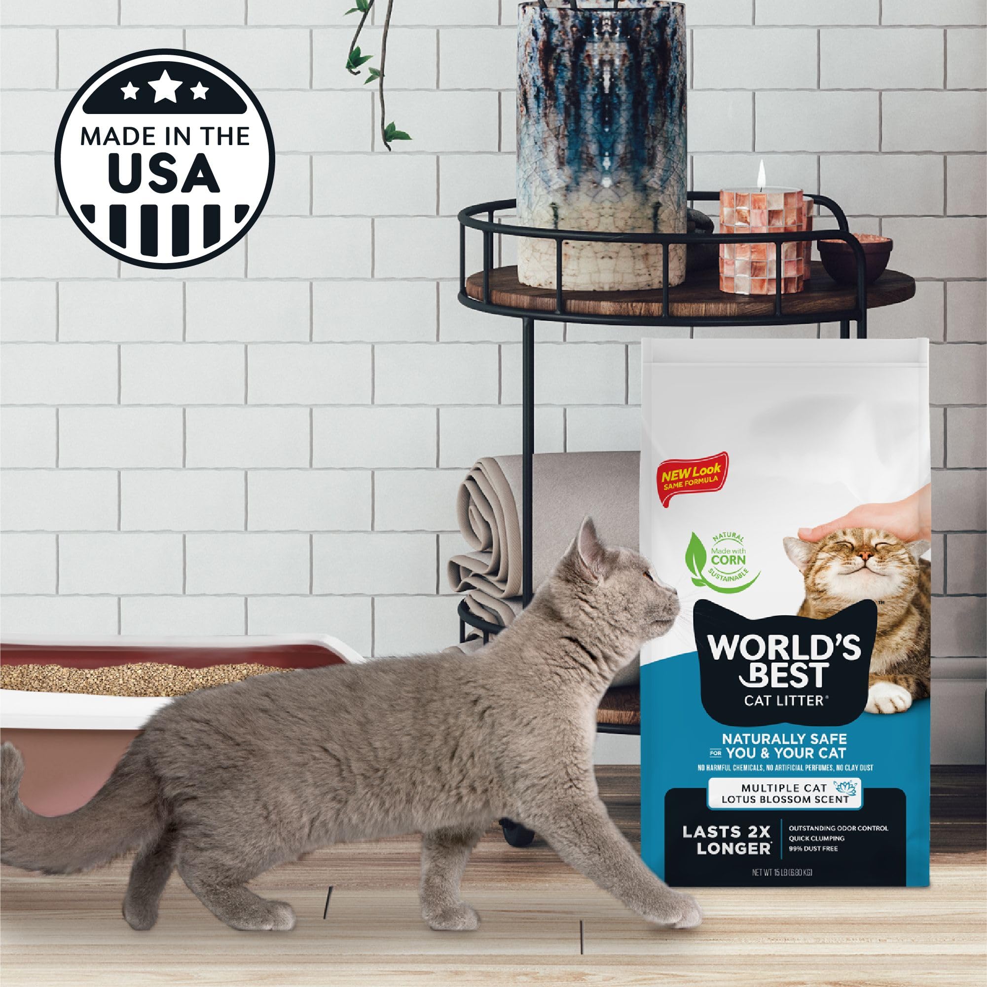 World's Best CAT Litter Multiple Cat Lotus Blossom Scented 32-Pounds - Natural Ingredients, Quick Clumping, Flushable, 99% Dust Free & Made in USA - Floral Fragrance & Long-Lasting Odor Control 🍁 All In One Marketplace Canada