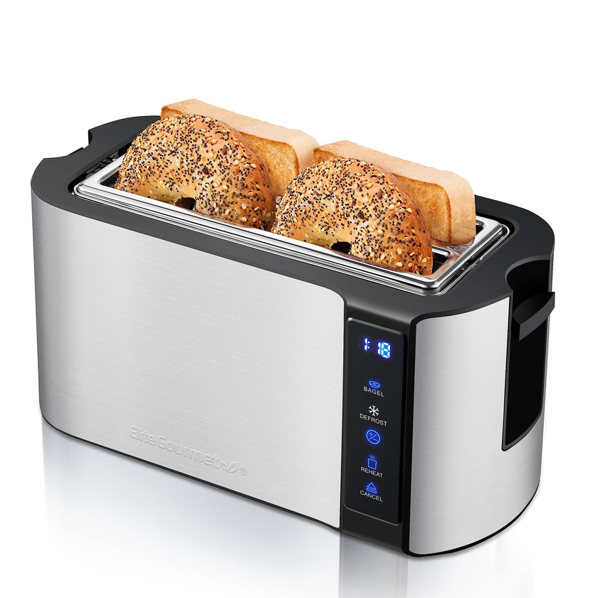 Elite Gourmet ECT5322 Long Slot 4 Slice Toaster, Countdown Timer, Bagel Function, 6 Toast Setting, Defrost, Cancel Function, Built-in Warming Rack, Extra Wide Slots for Bagels Waffles, Stainless Steel 🍁 All In One Marketplace Canada