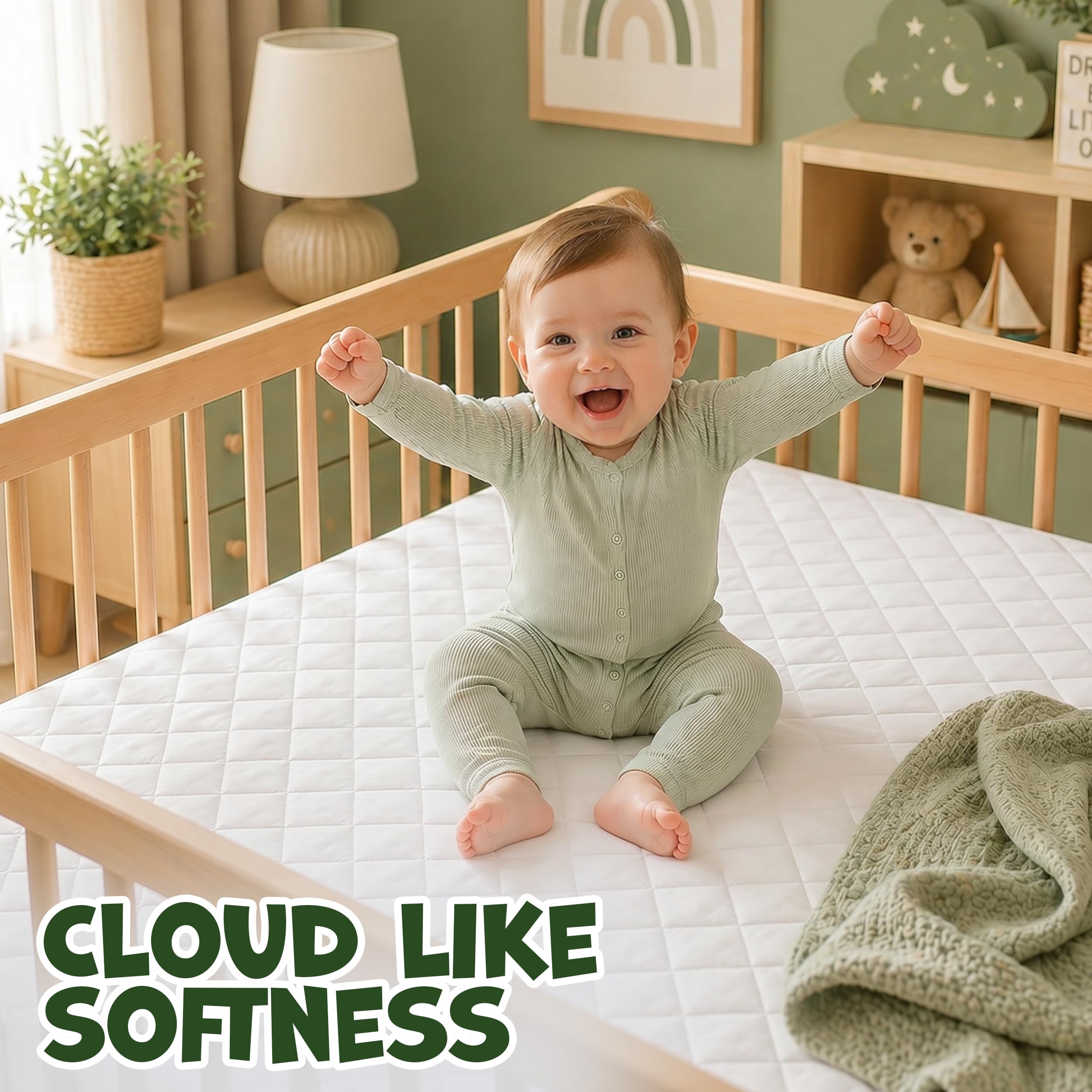 Utopia Bedding Waterproof Crib Fitted Mattress Protector (Pack of 2) - Toddler and Baby Crib Mattress Pad Cover - Soft and Breathable with 7 Inches Deep Skirt (White, 28