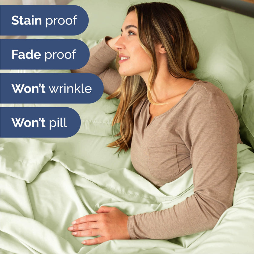 Queen Size 4 Piece Sheet Set - Comfy Breathable & Cooling Sheets - Hotel Luxury Bed Sheets for Women & Men - Deep Pockets, Easy-Fit, Soft & Wrinkle Free Sheets - Light Sage Green Oeko-Tex Bed Sheets 🍁 All In One Marketplace Canada