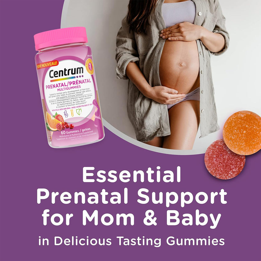 Centrum Prenatal Multigummies with DHA and Folic Acid, Postpartum Multivitamin and Mineral Supplement, 60 count, 30 day supply. 🍁 All In One Marketplace Canada