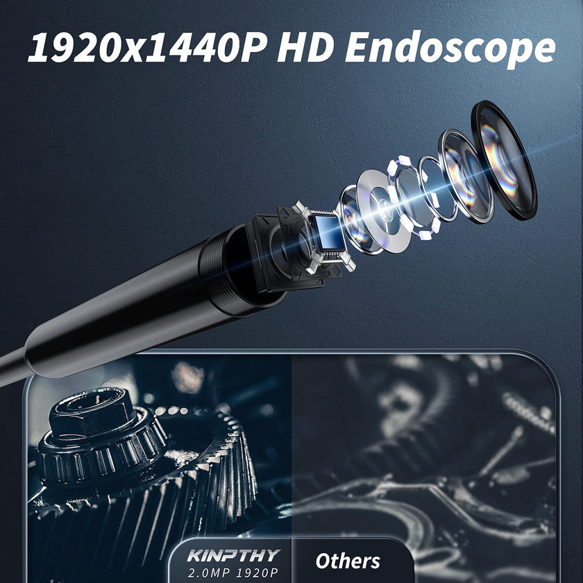 Kinpthy Endoscope Camera with Light,1920P HD Borescope Tools with 8 Adjustable LED Lights, Endoscope with Semi-Rigid Snake Camera, Inspection Borescope for iOS and Android-16.4ft Single Lens 🍁 All In One Marketplace Canada
