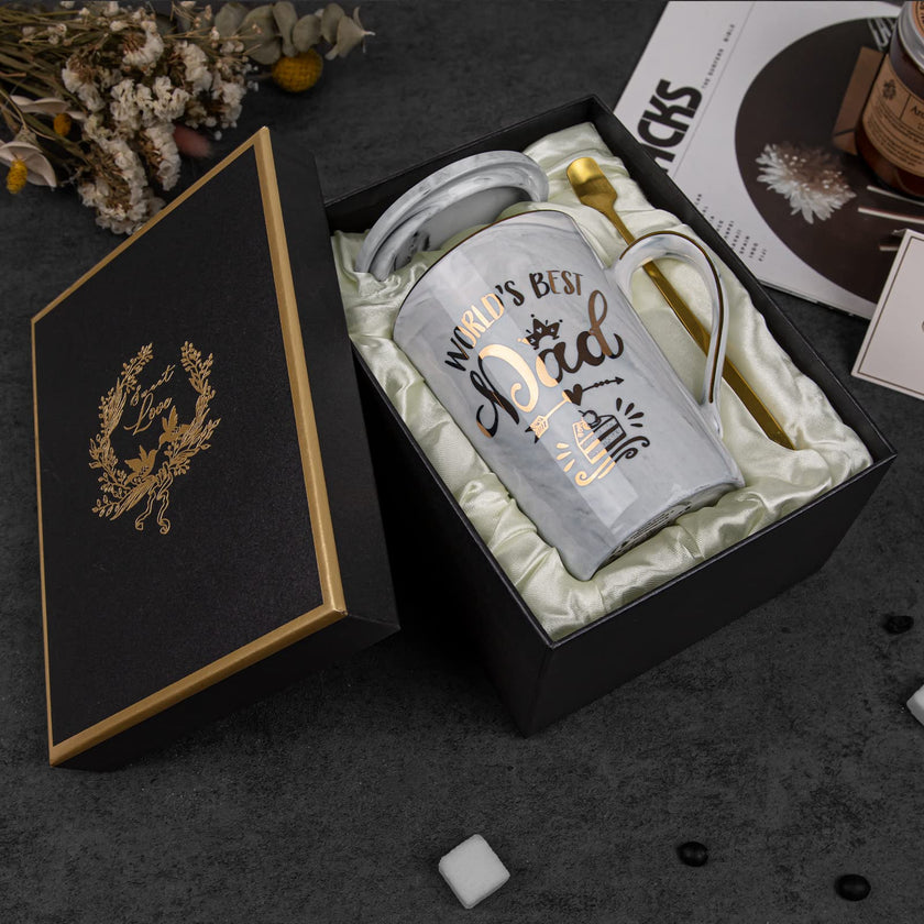 Fathers Day Gifts Presents for Dad - Dad Birthday Gift from Daughter, Son - World' s Best Dad Mug - Christmas Gift for Dad, New Dad, Husband - 14oz Grey Ceramic Coffee Mug, Greeting Card, Gift Box 🍁 All In One Marketplace Canada