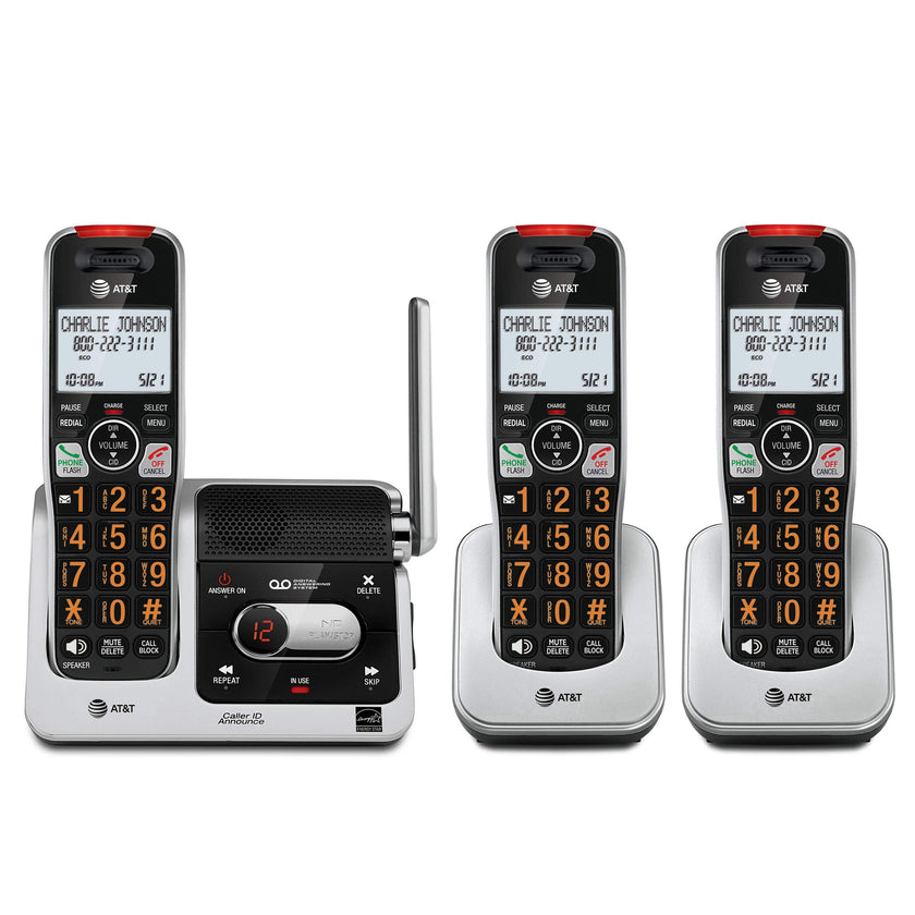 AT&T BL102-3 DECT 6.0 3-Handset Cordless Phone for Home with Answering Machine, Call Blocking, Caller ID Announcer, Audio Assist, Intercom, and Unsurpassed Range, Silver/Black 🍁 All In One Marketplace Canada