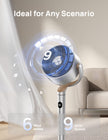 DREO Smart Fans for Bedroom, 120° +120° Omni-Directional Oscillating Fan, 90ft Quiet Pedestal Fan with RGB Light, 9 Speeds, 6 Modes, 20dB, 8H Timer, Wi-Fi/Voice, 37-42
