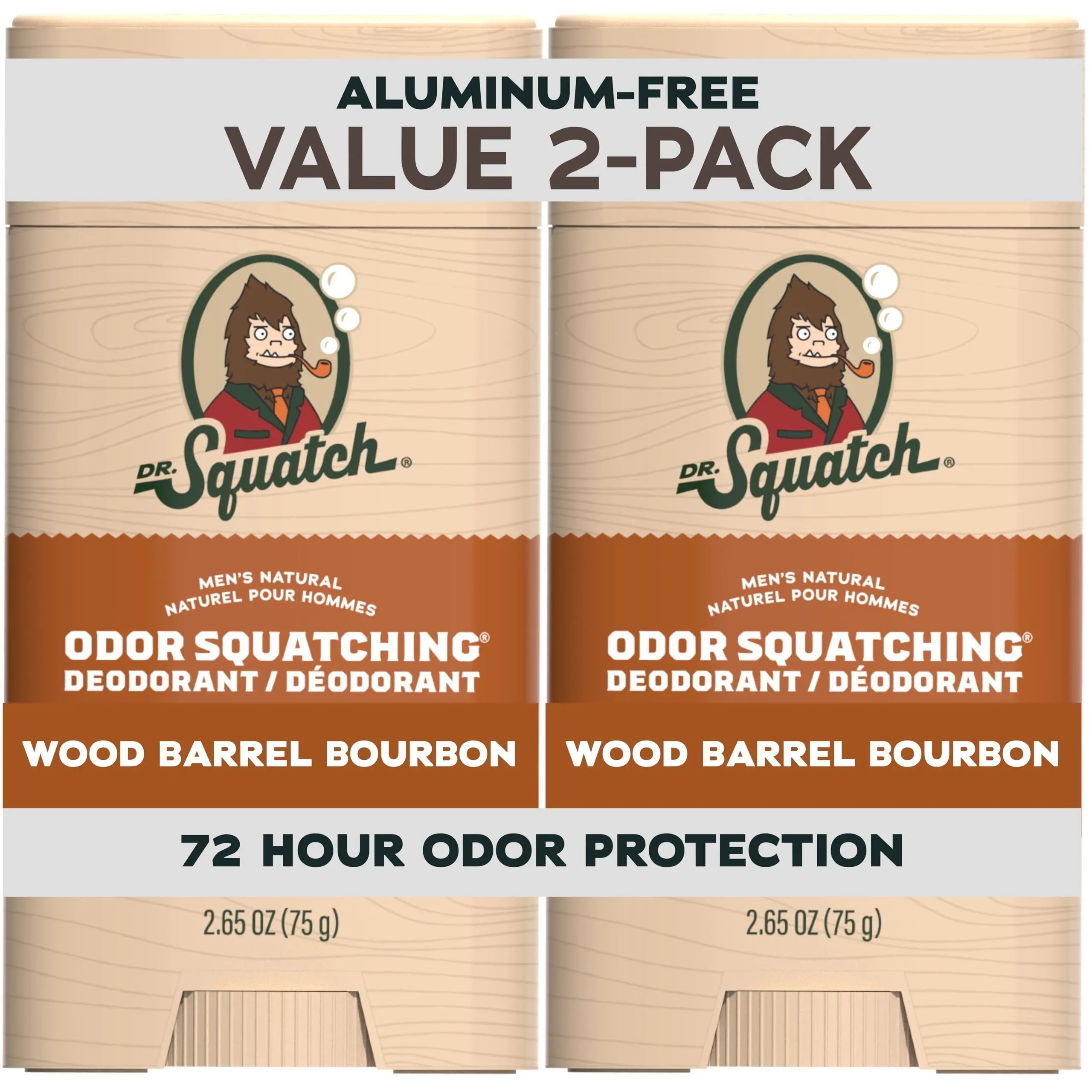 Dr. Squatch Natural Men’s Deodorant – Aluminium Free Natural Deodorant For Men with Charcoal & Postbiotics for 72-Hour Odor Protection – Wood Barrel Bourbon, 2.65oz Stick (2-pack) 🍁 All In One Marketplace Canada