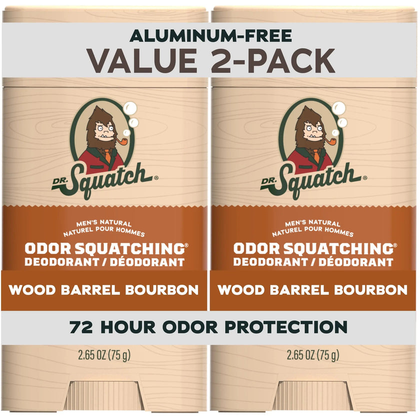 Dr. Squatch Natural Men’s Deodorant – Aluminium Free Natural Deodorant For Men with Charcoal & Postbiotics for 72-Hour Odor Protection – Wood Barrel Bourbon, 2.65oz Stick (2-pack) 🍁 All In One Marketplace Canada