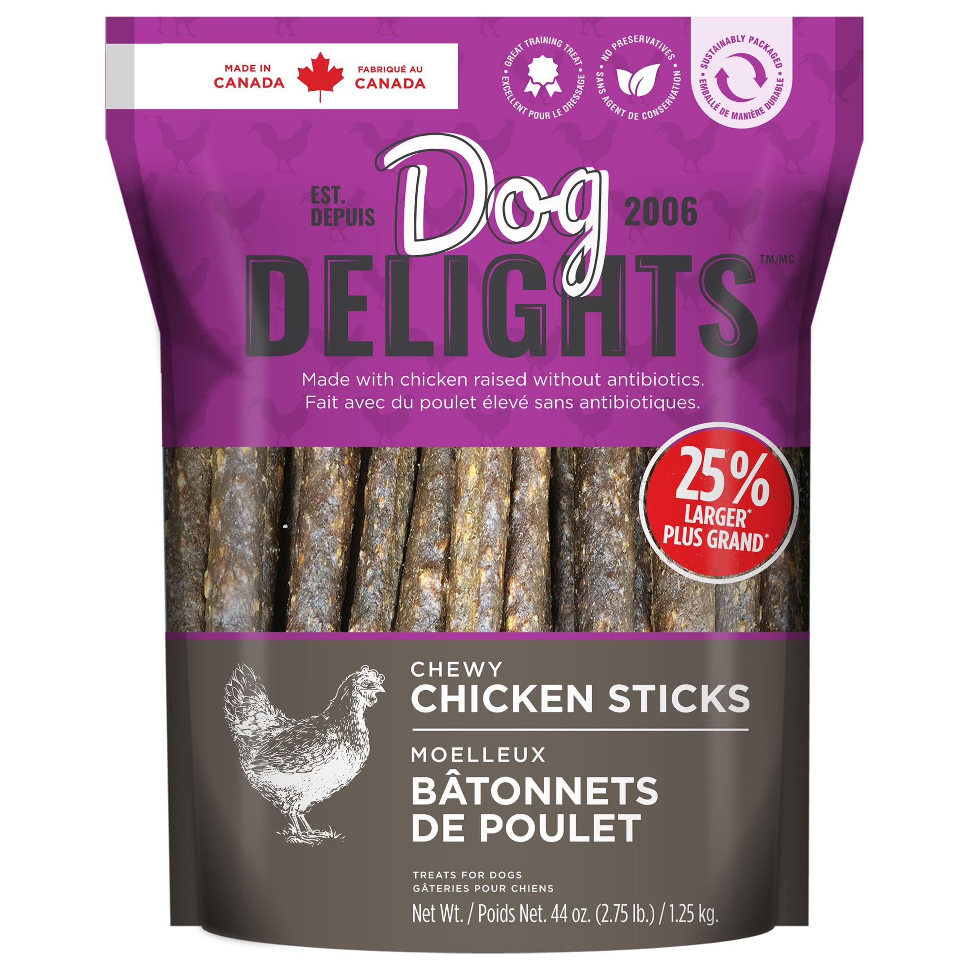 Dog Delights Chewy Chicken Sticks, All Natural & Preservative Free Training Dog Treats - 1.25 kg 🍁 All In One Marketplace Canada