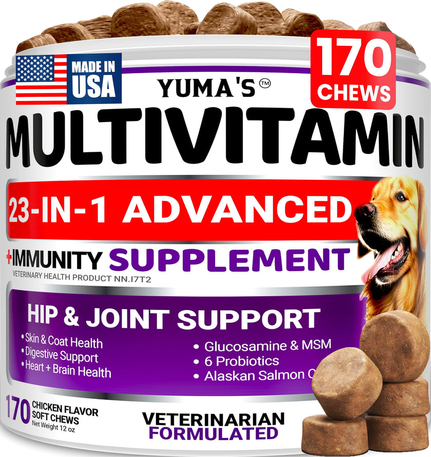 Dog Multivitamin Chewable with Glucosamine - 170 Chews - Dog Vitamins and Supplements 23 in 1 - Senior & Puppy Multivitamin for Dogs - Hip & Joint Support - Immune Health, Skin, Digestion 🍁 All In One Marketplace Canada