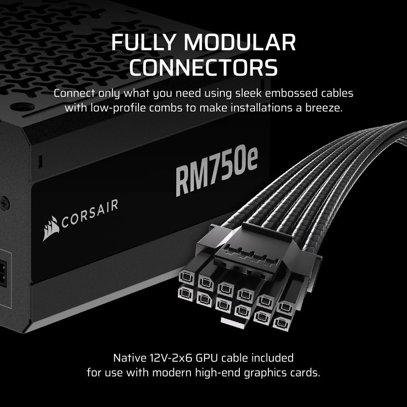 CORSAIR RM750e (2025) Fully Modular Low-Noise ATX Power Supply with 12V-2x6 Cable – ATX 3.1 & PCIe 5.1 Compliant, Cybenetics Gold Efficiency, 105°C-Rated Capacitors, Modern Standby Mode – Black 🍁 All In One Marketplace Canada