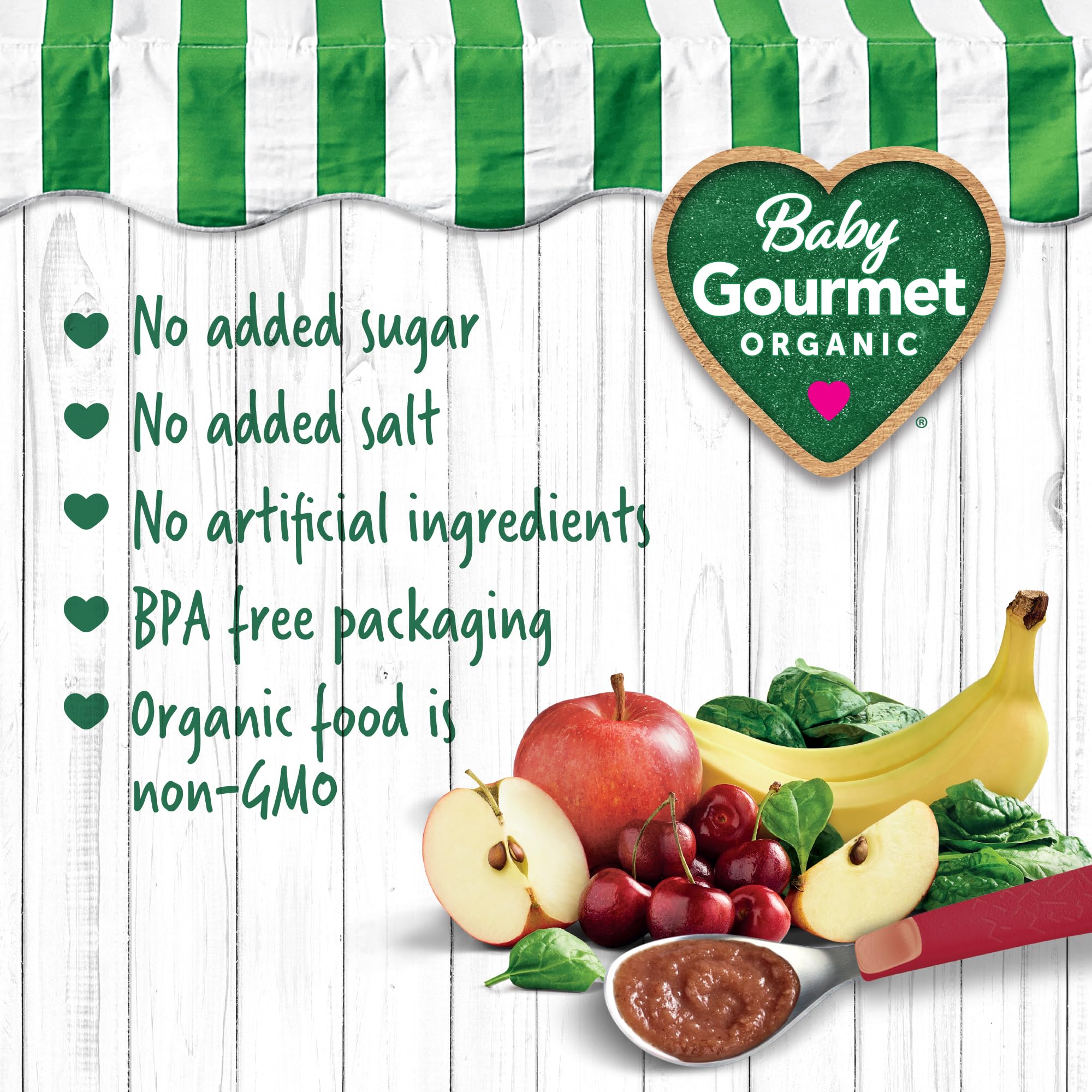 Baby Gourmet Cherry Banana & Spinach Purée, 12 × 128 mL Pouches | 6 Months+ | Organic Baby Food | No Added Sugar or Salt | Made in Canada 🍁 All In One Marketplace Canada